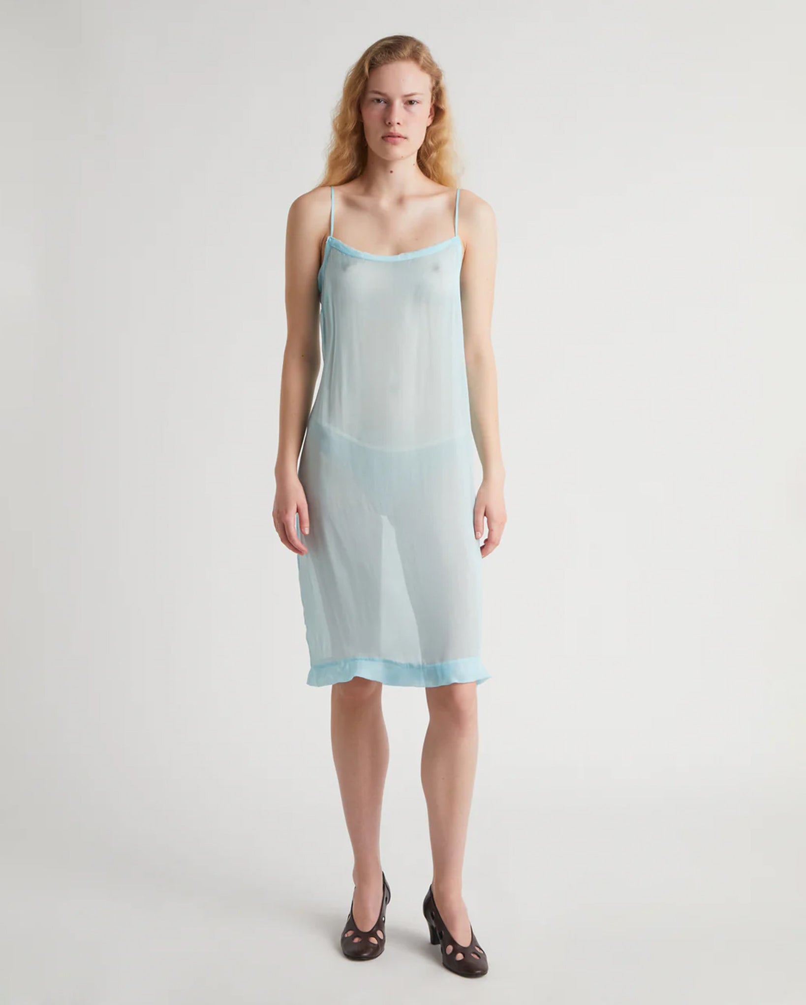 Enos Midi Silk Slip Dress (Blue)