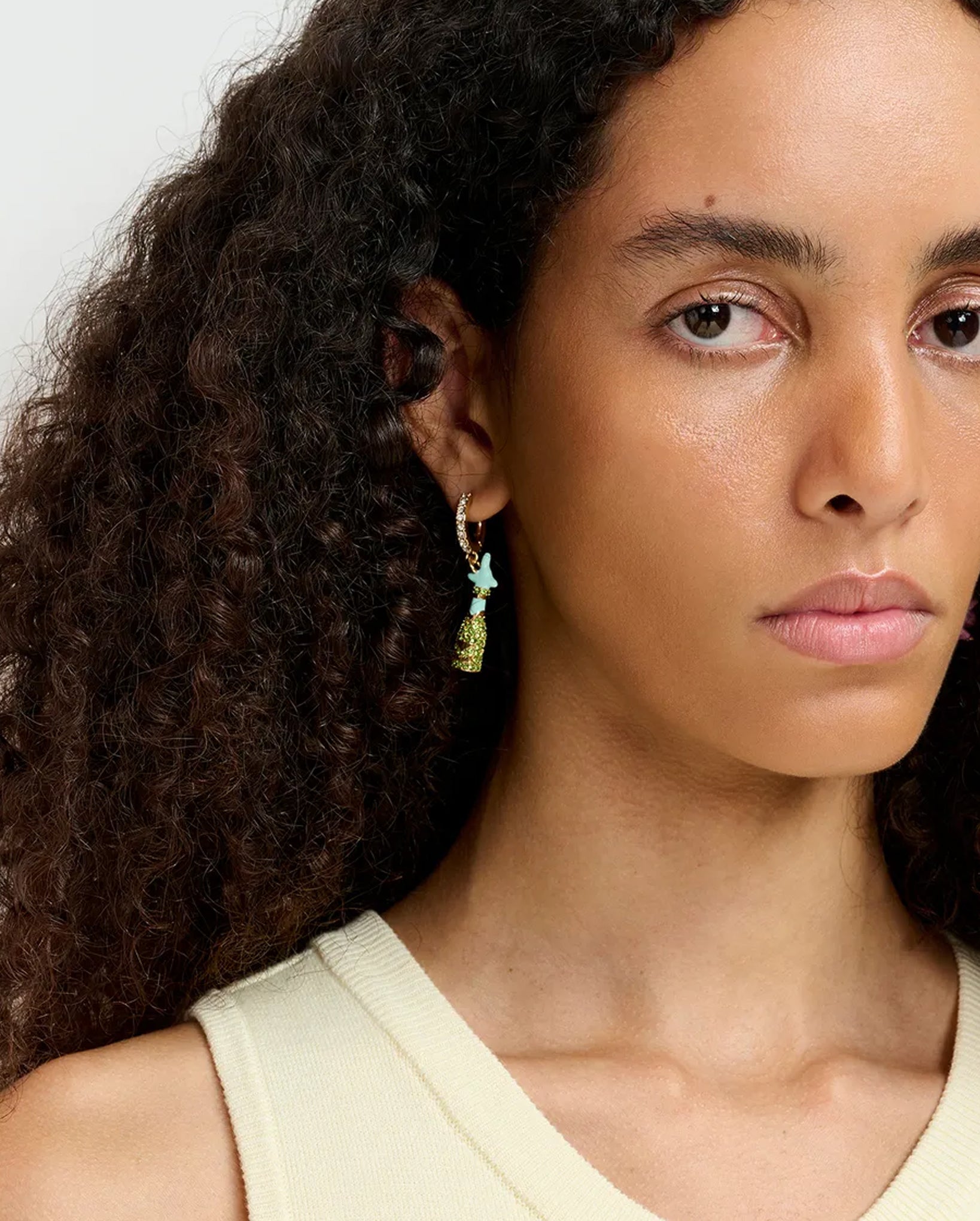 Hoop Earrings With Champagne Bottle And Flying Pig Pendants