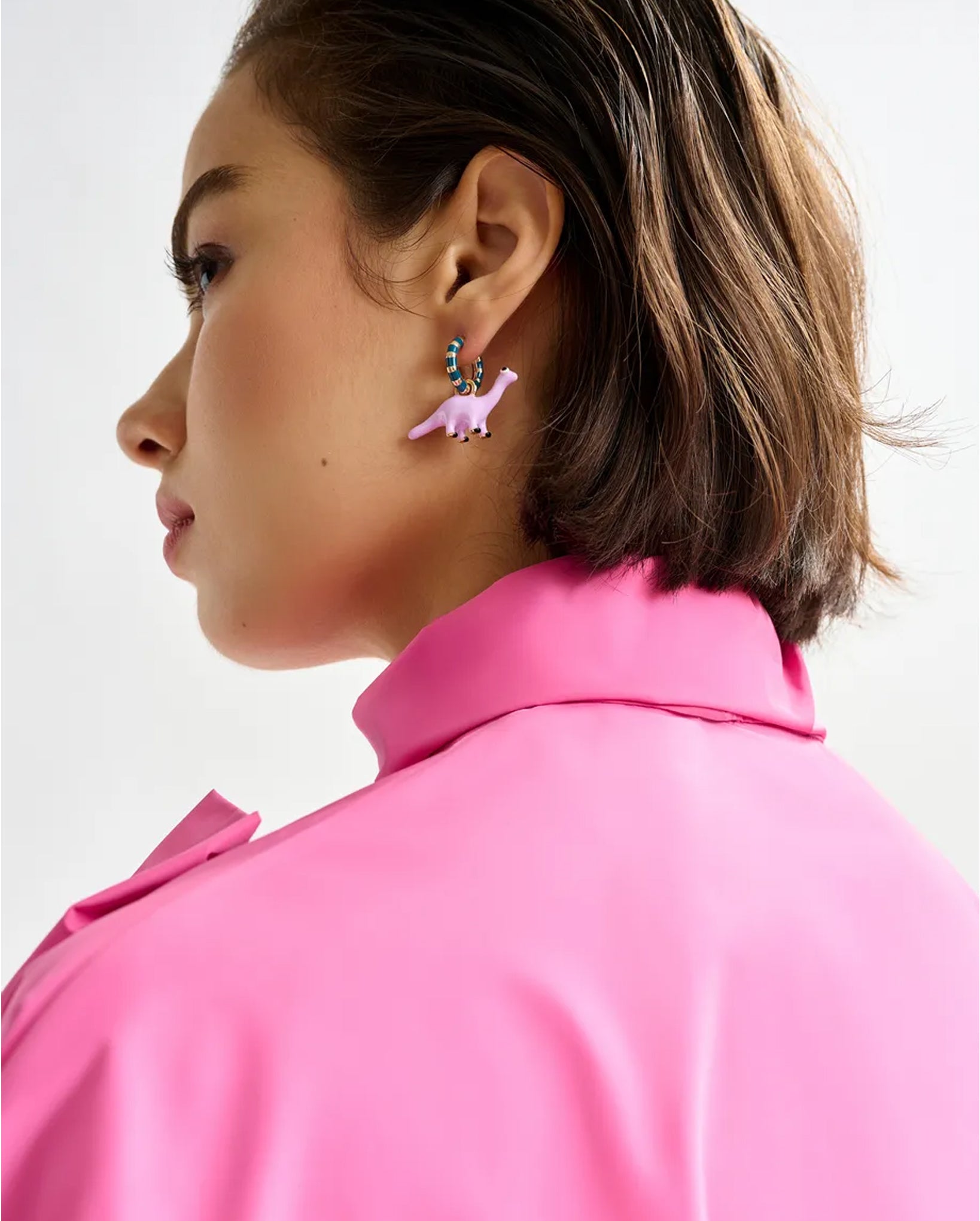 Hoop Earrings with Dinosaur and Strawberry Pendants (Blue/Gold)