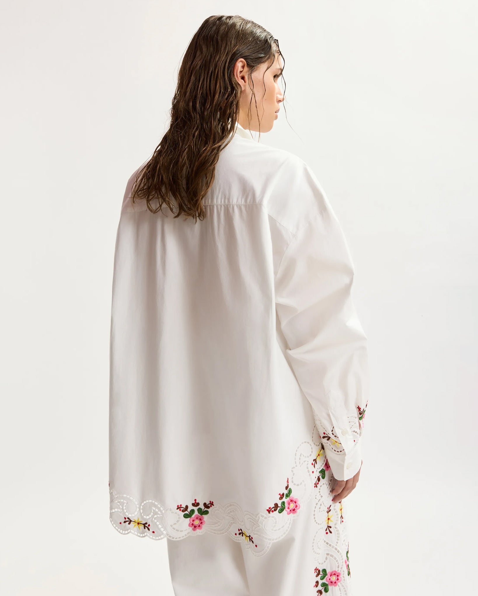 Floral Embroidered Oversized Shirt (Multicolour/White)