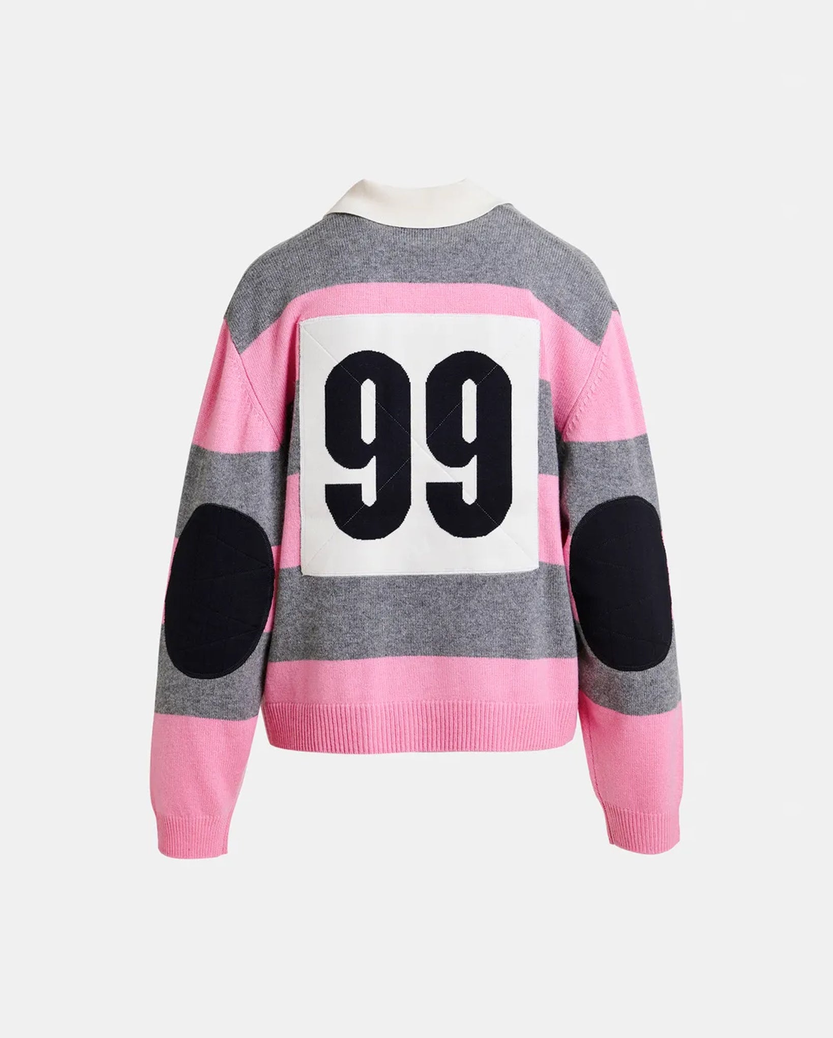 Striped Polo with Appliqué Patch (Grey/Off-White/Pink)