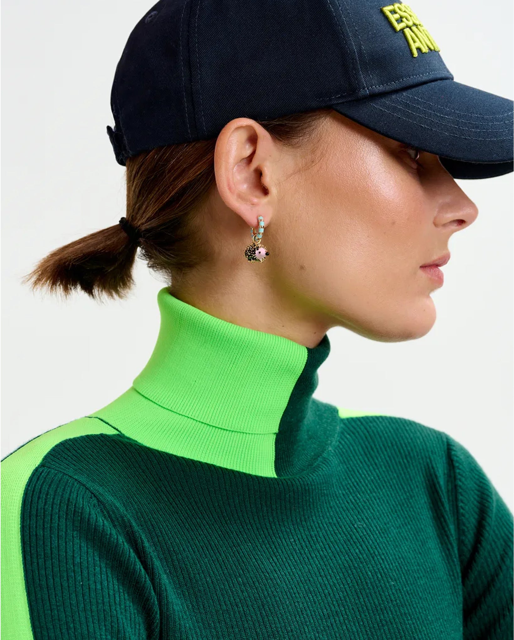 Hoop Earrings with Bug and Robot Head Pendants (Gold/Light Blue)