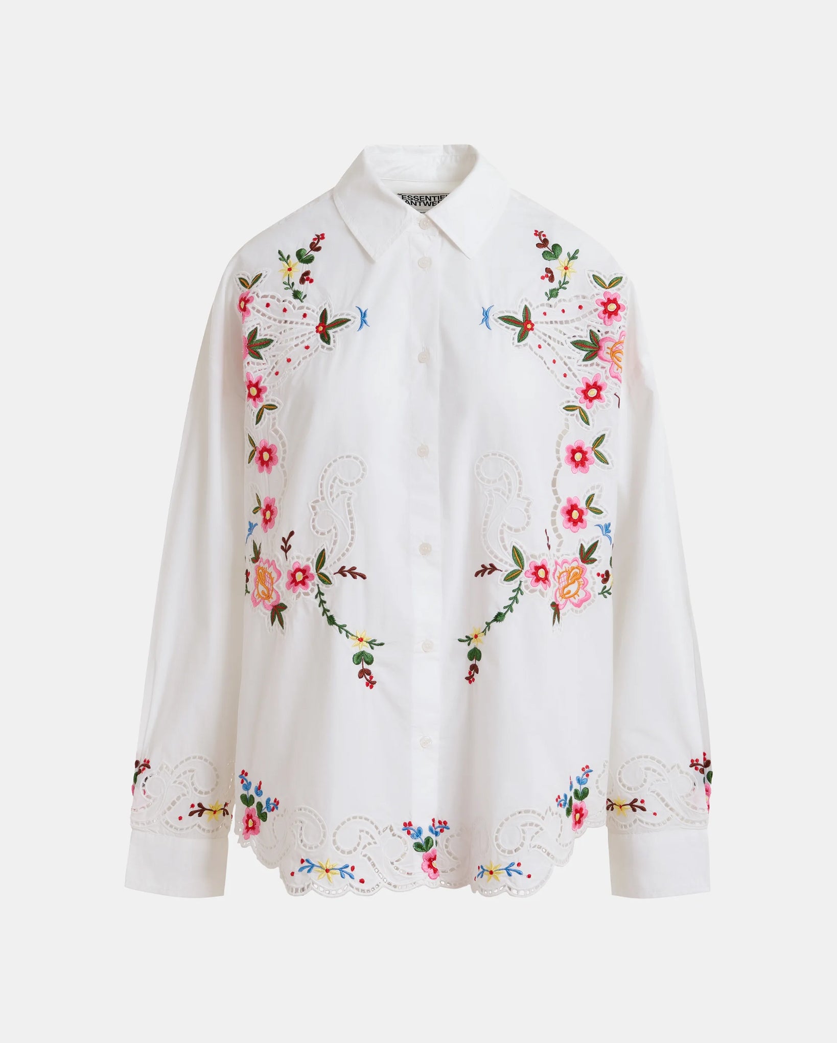 Floral Embroidered Oversized Shirt (Multicolour/White)