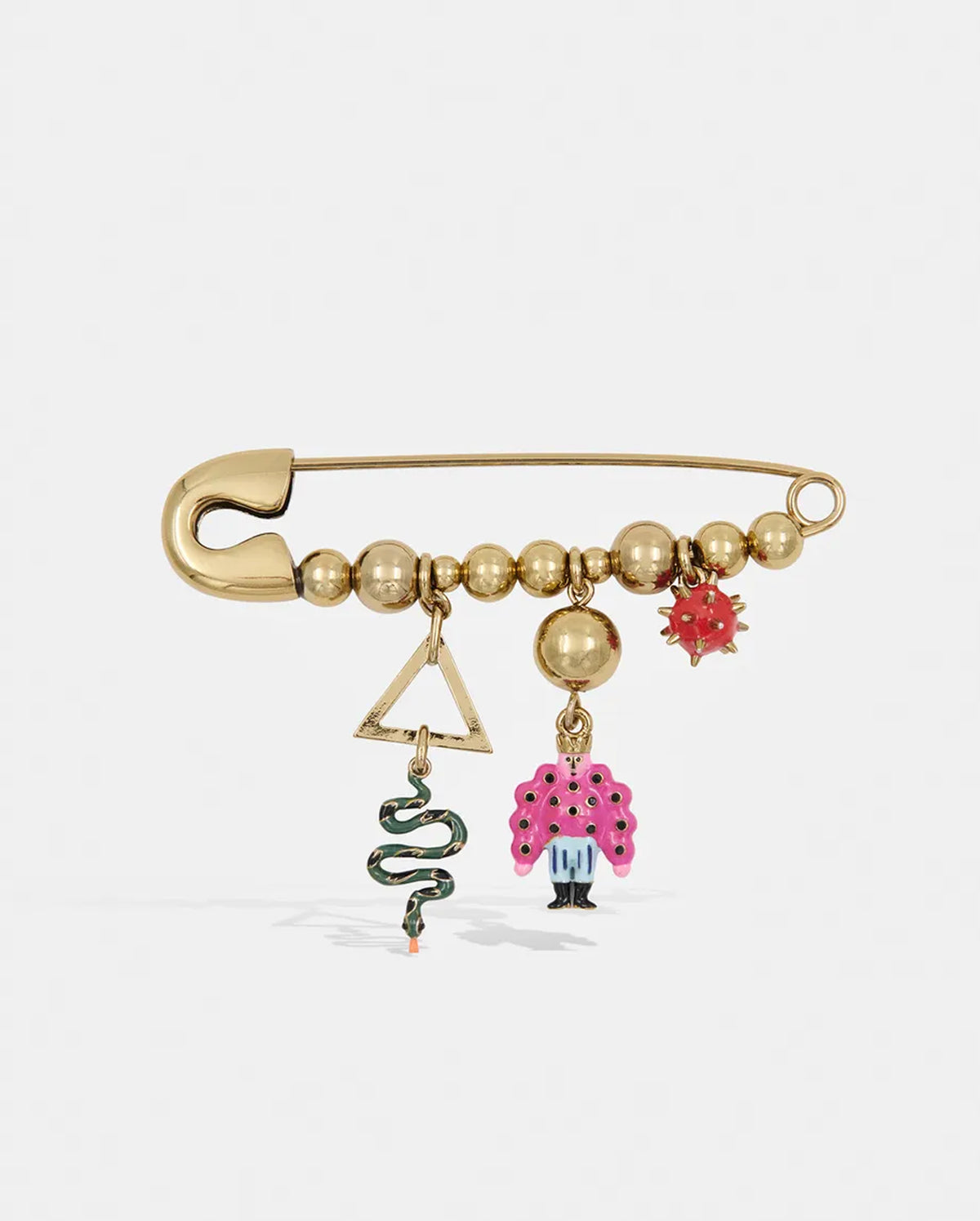 Brooch with Charm Embellishments (Gold/Multicolour)