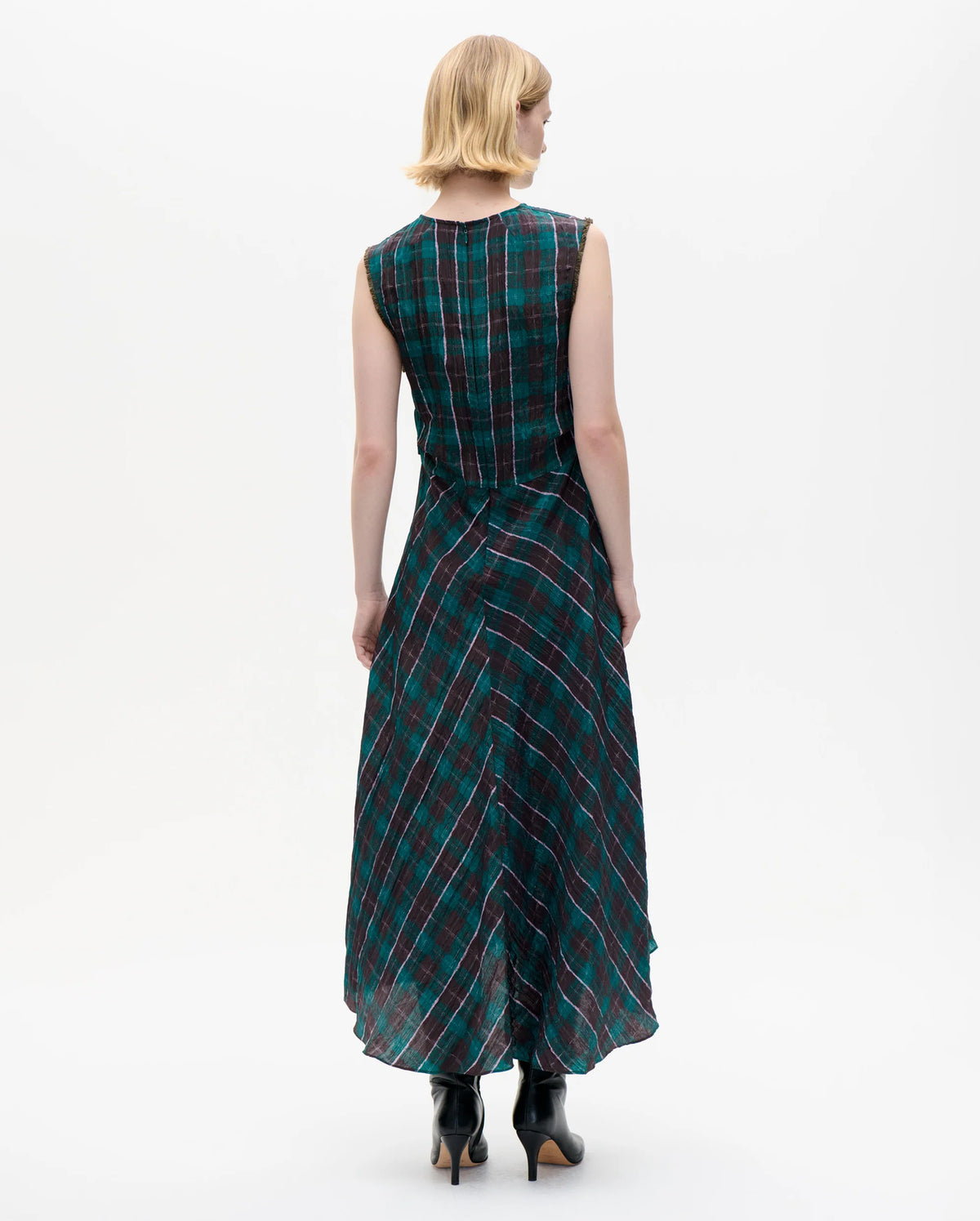 Atina Dress (Brown Green Check)