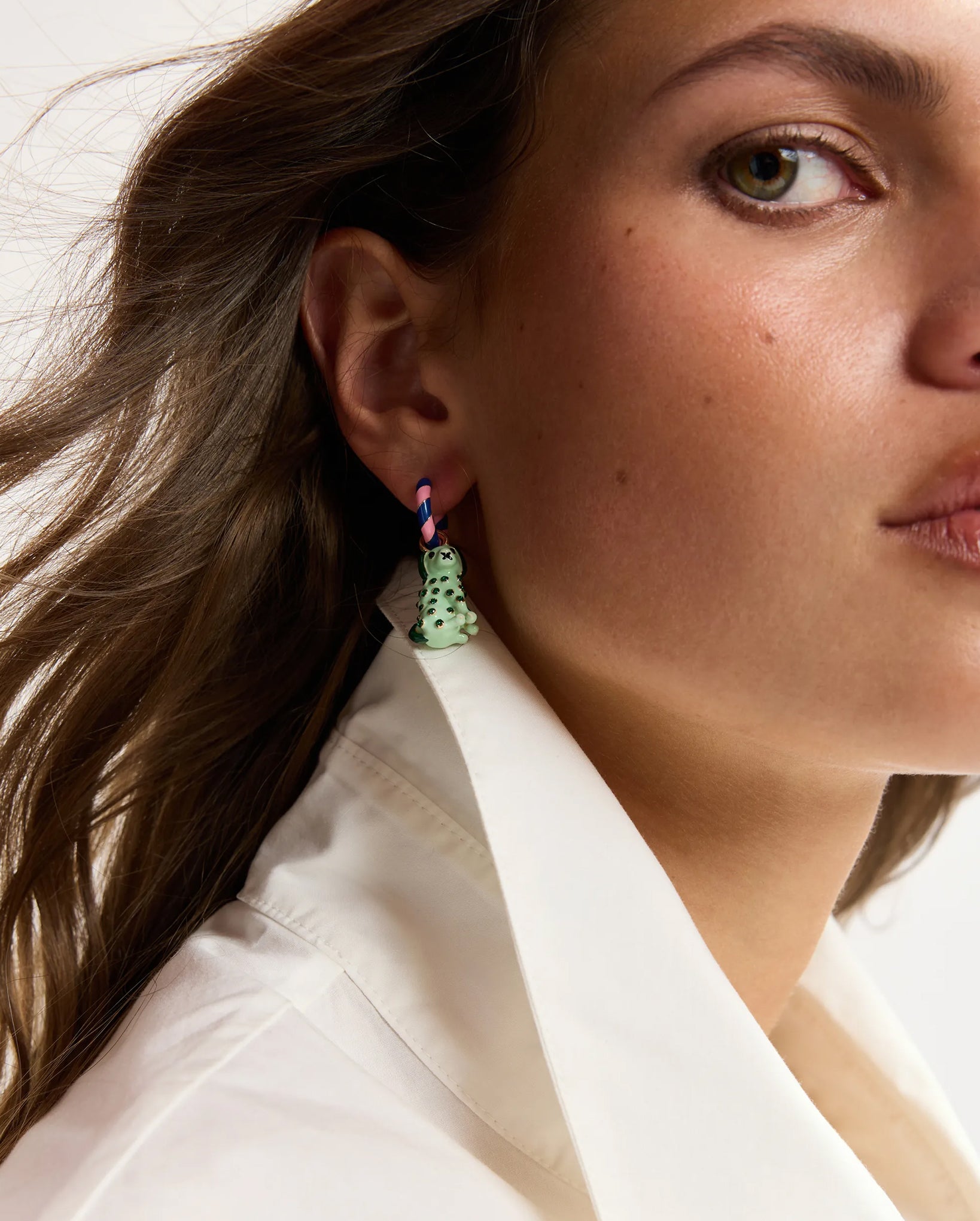 Hoop Earrings with Dog and Orange Pendants (Blue/Pink)