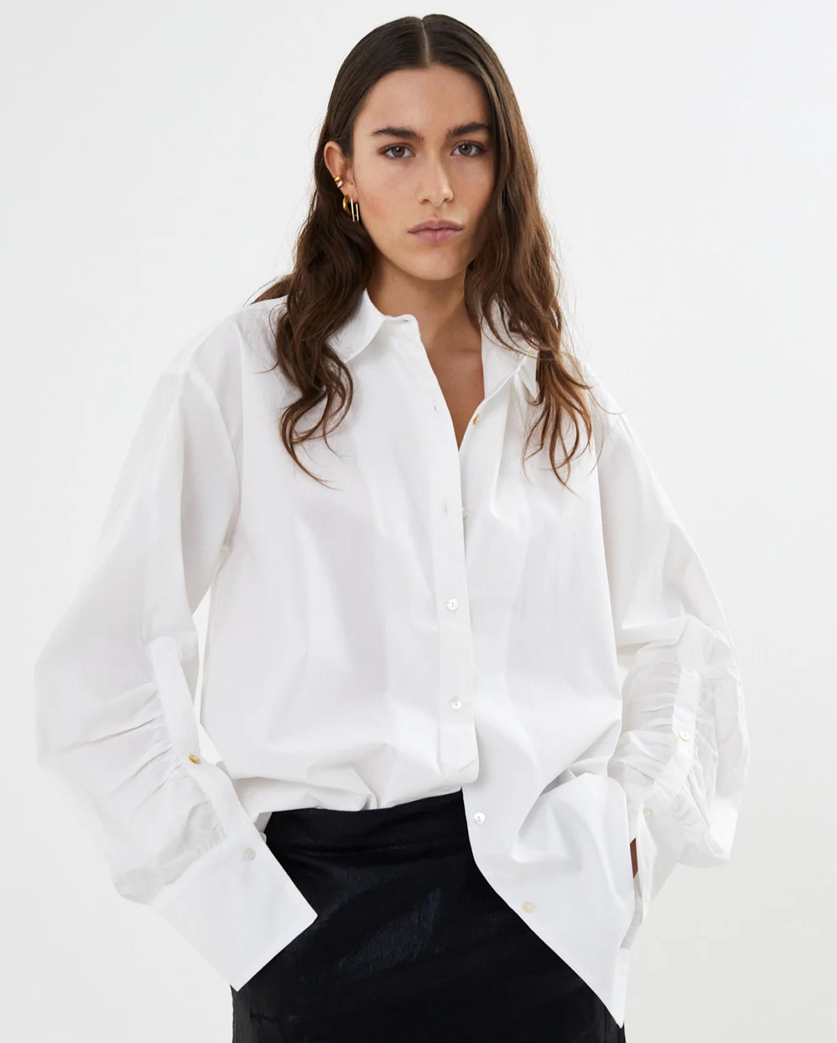 Lourdes Poplin Cuff Detail Shirt (White)