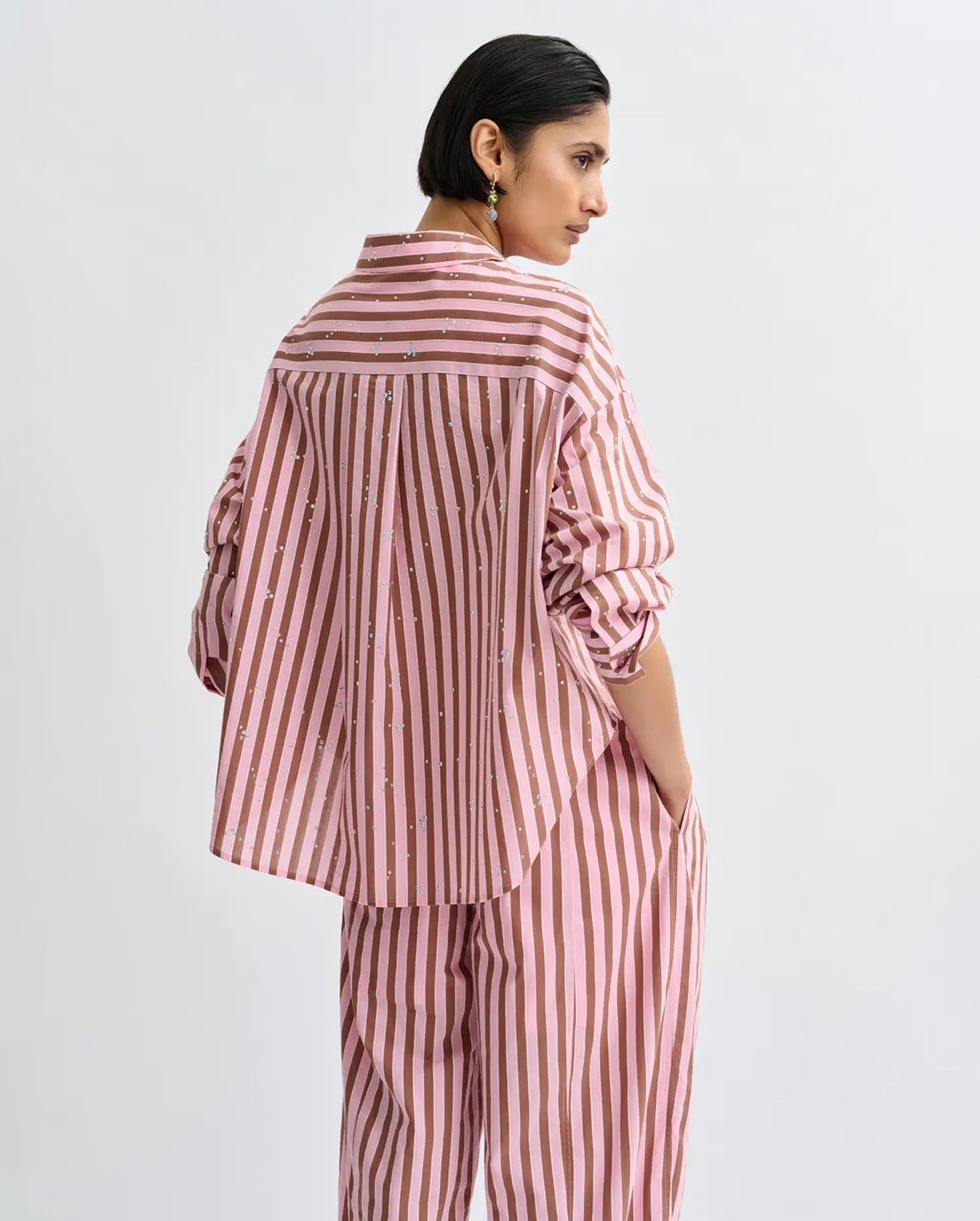 Striped Shirt with Rhinestone Embellishments (Brown/Pink)