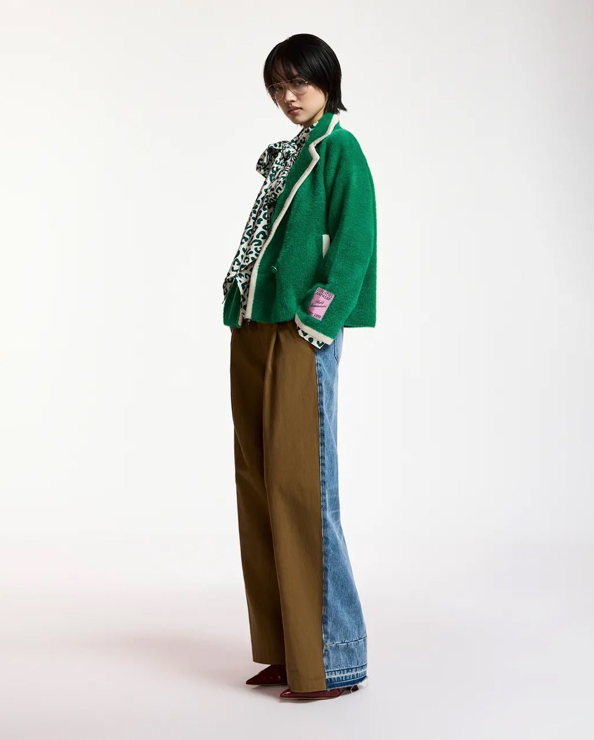 Cardigan with Contrast Trims (Green/White)
