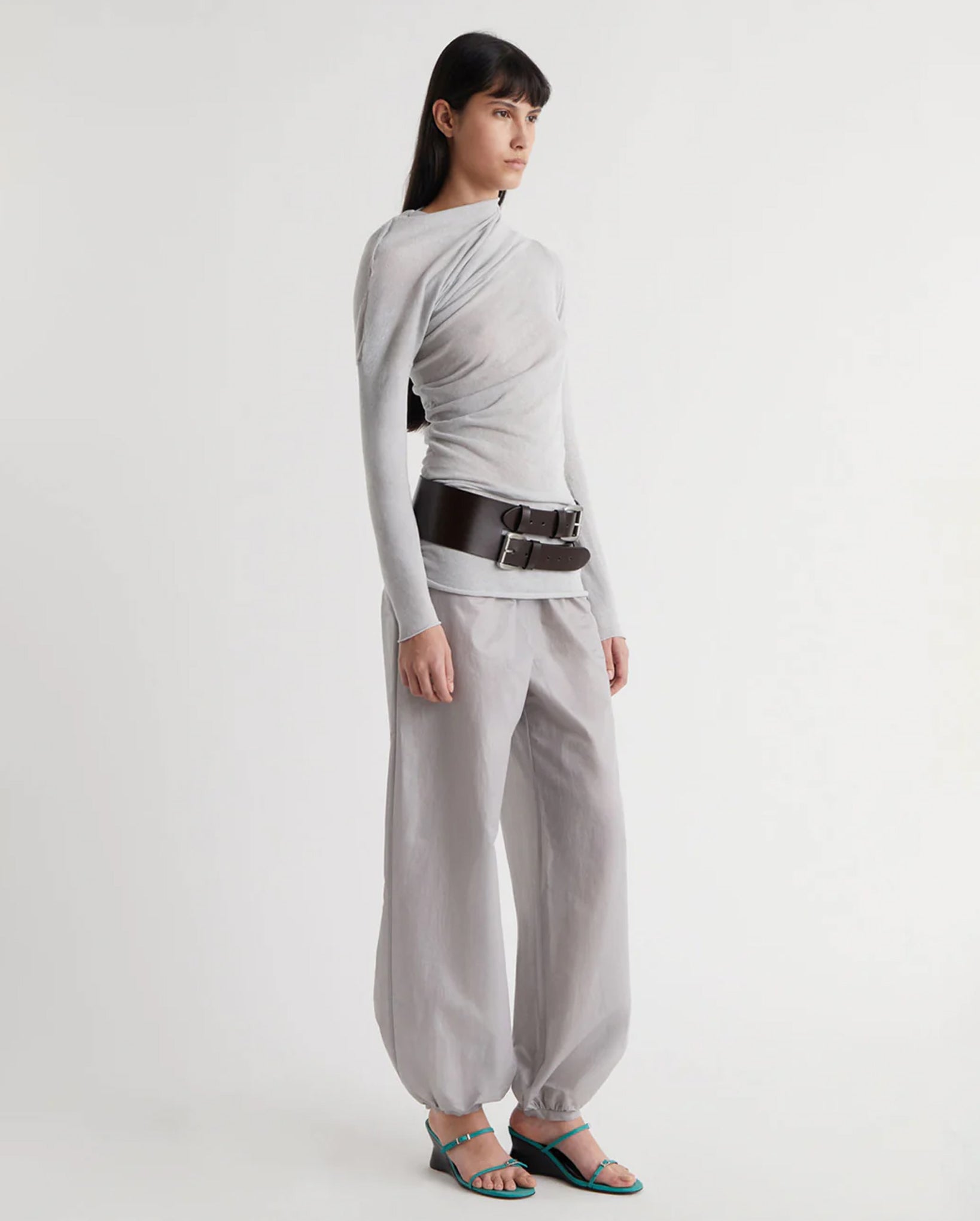 Jojo Asymmetric Long-Sleeve Top (Greyish Blue)