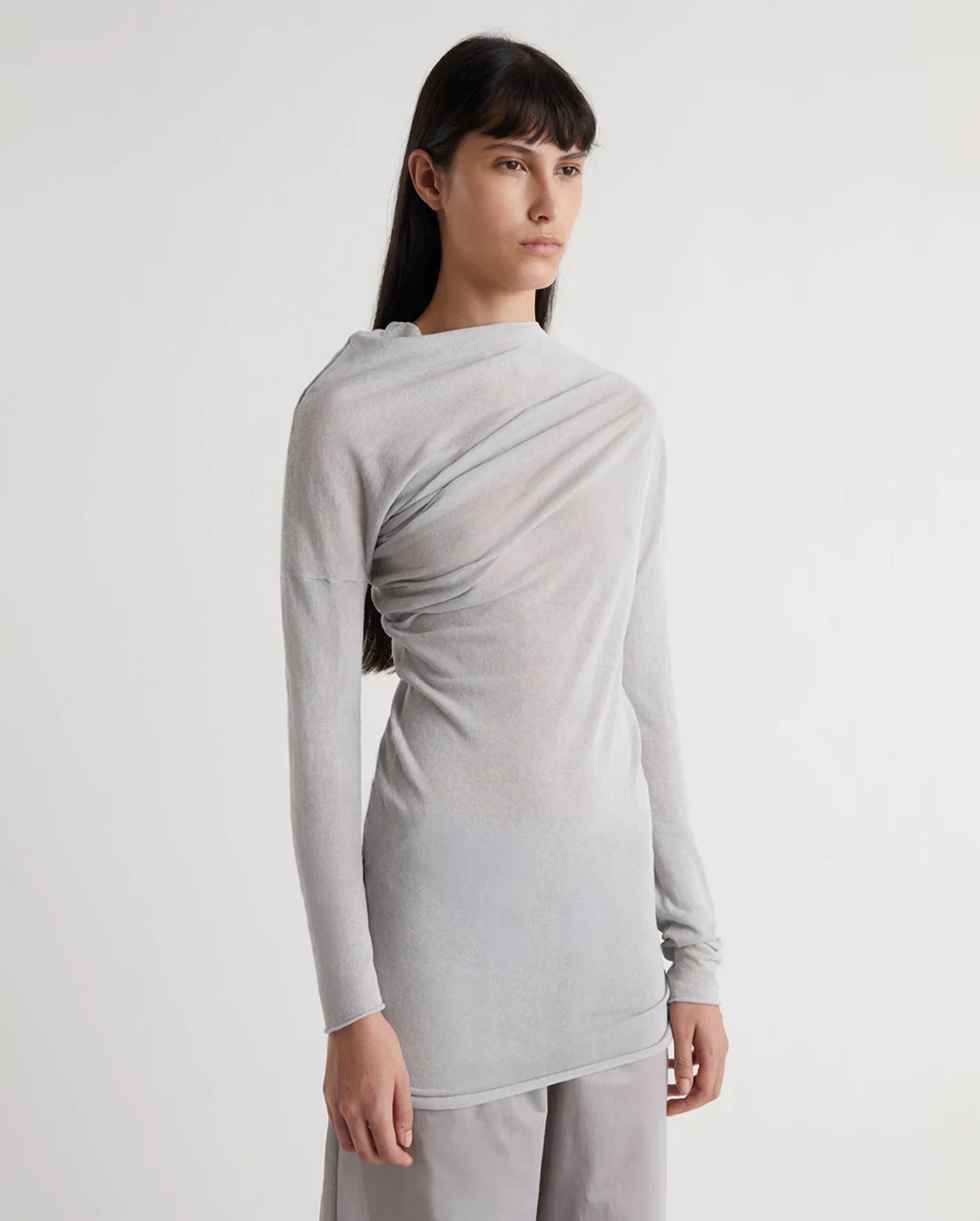 Jojo Asymmetric Long-Sleeve Top (Greyish Blue)