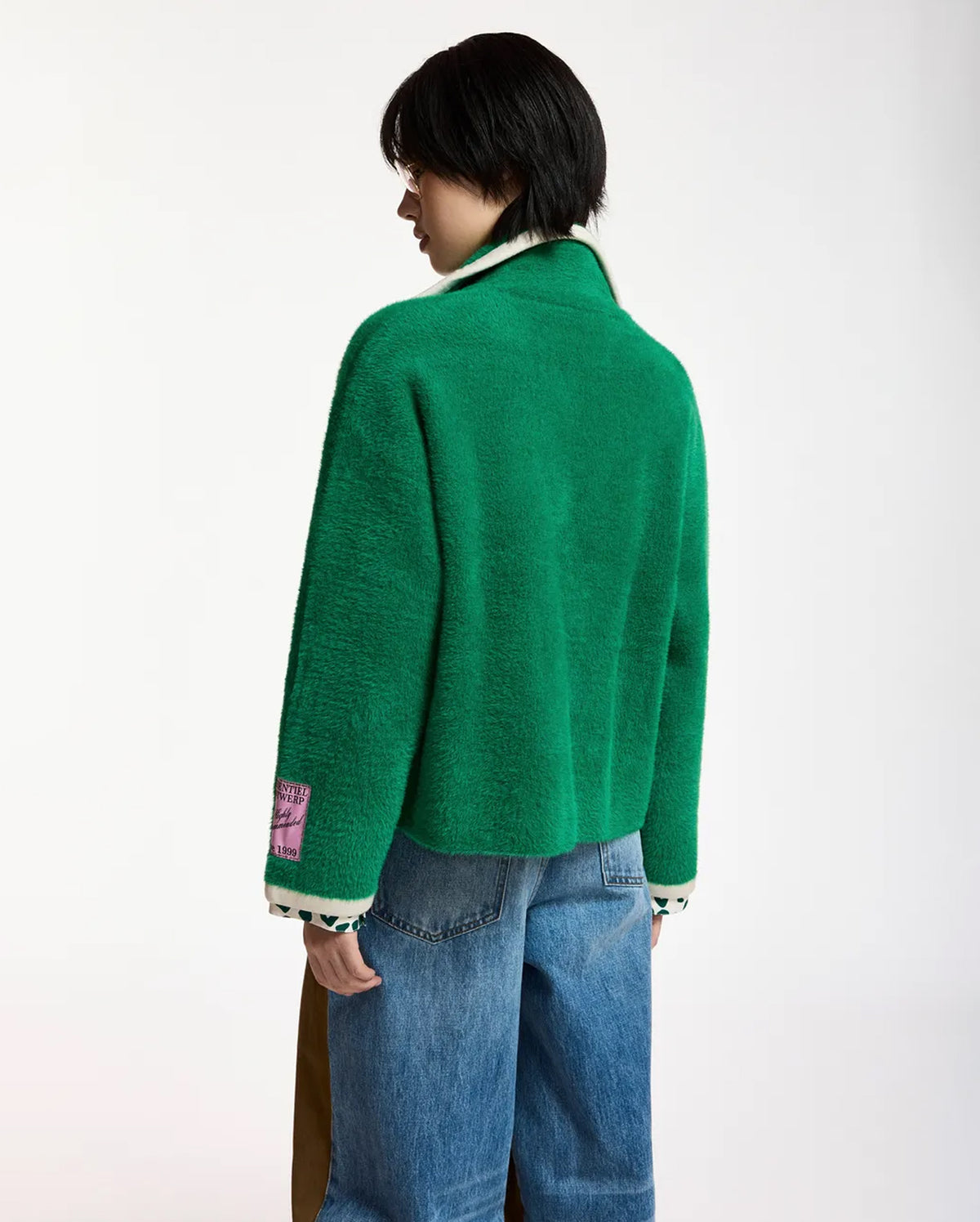 Cardigan with Contrast Trims (Green/White)