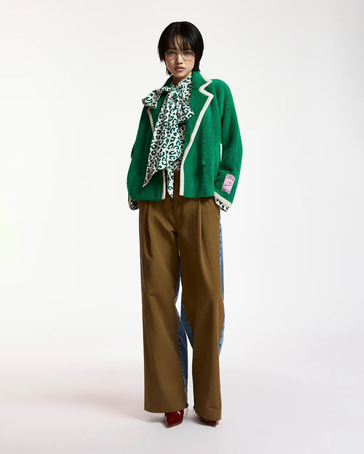 Cardigan with Contrast Trims (Green/White)