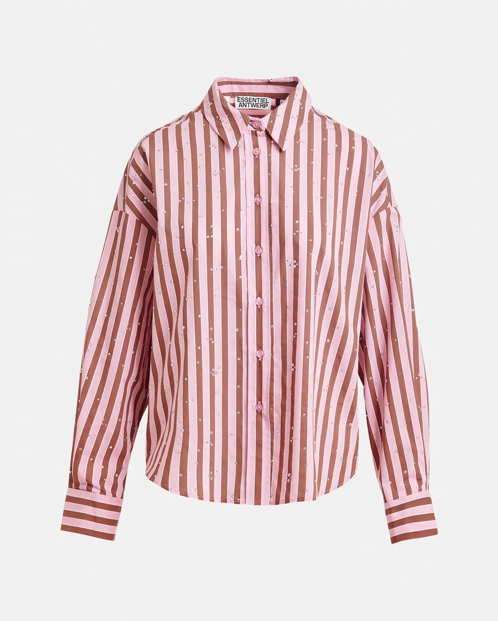 Striped Shirt with Rhinestone Embellishments (Brown/Pink)