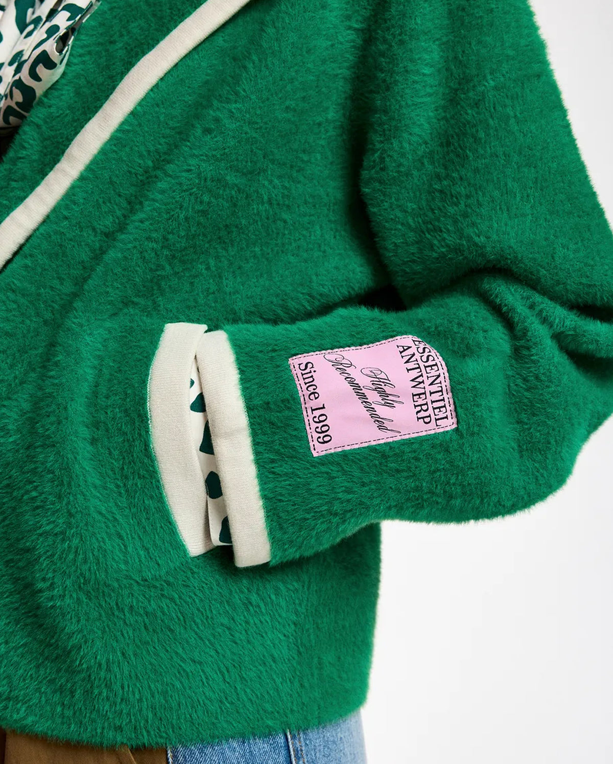 Cardigan with Contrast Trims (Green/White)