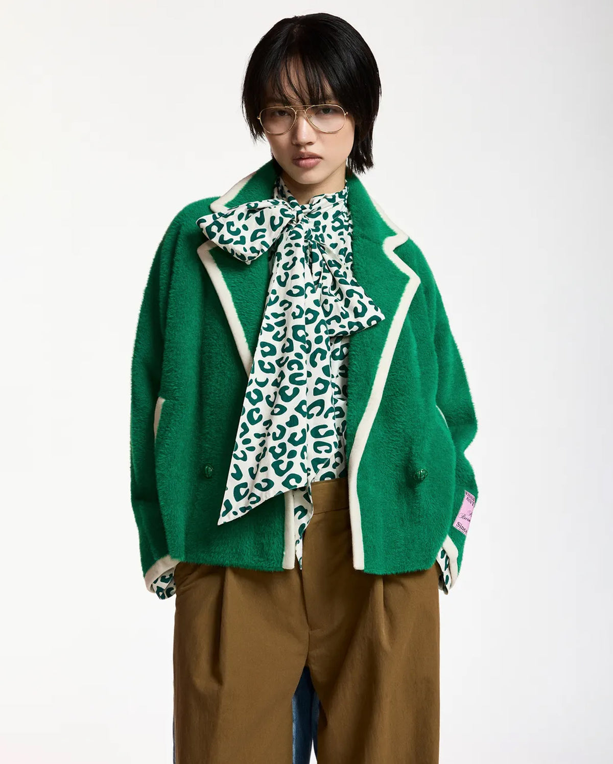 Cardigan with Contrast Trims (Green/White)