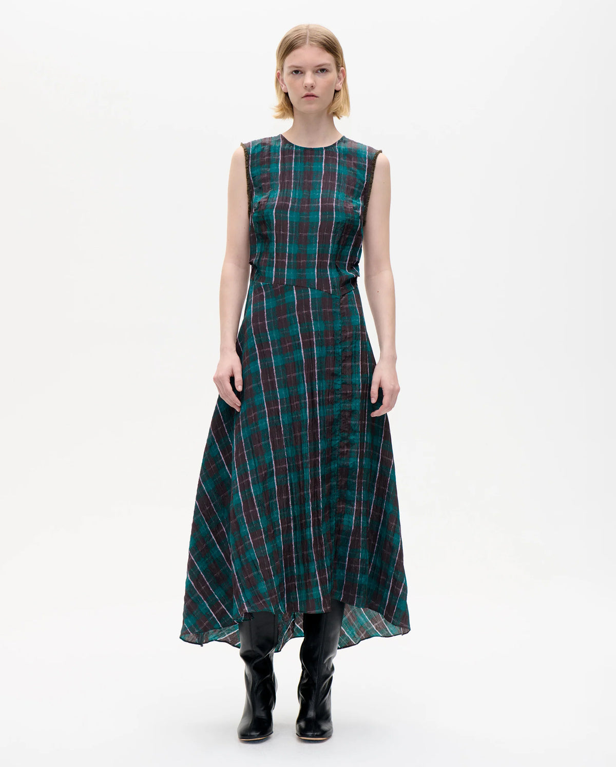 Atina Dress (Brown Green Check)