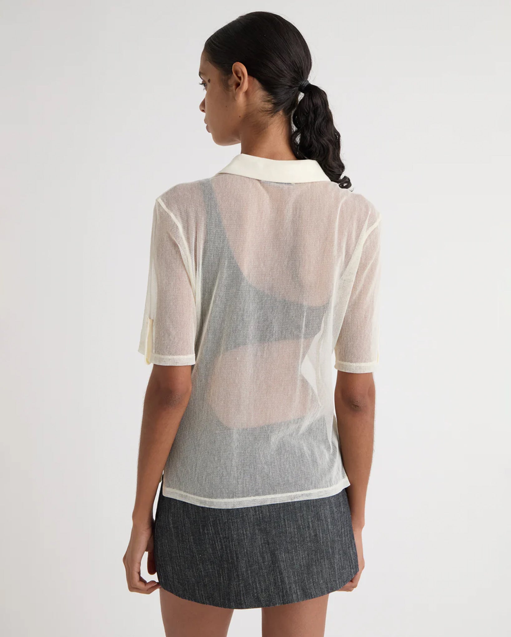 Sile Tulle Polo Top (Off-White)