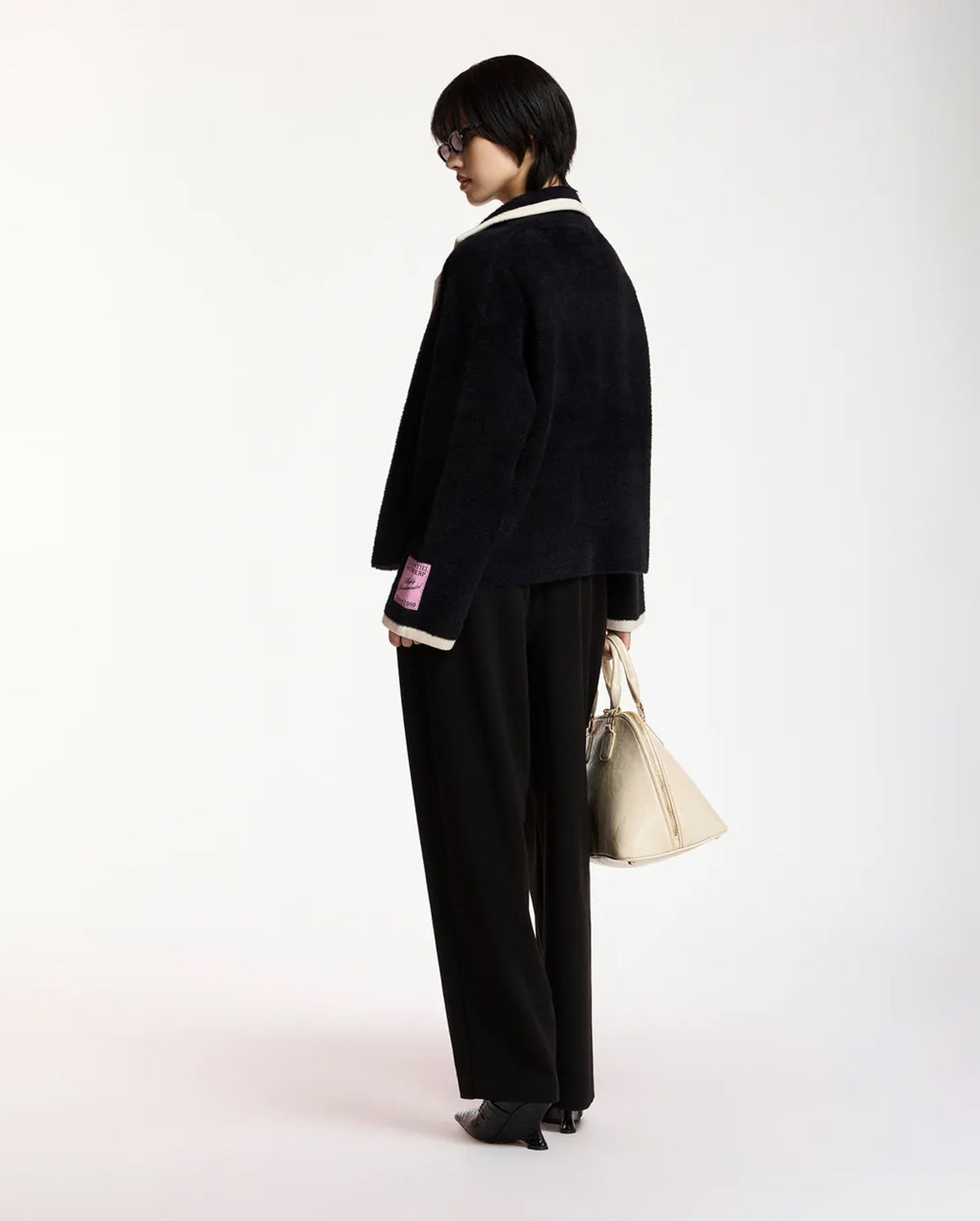 Cardigan with Contrast Trims (Black/White)