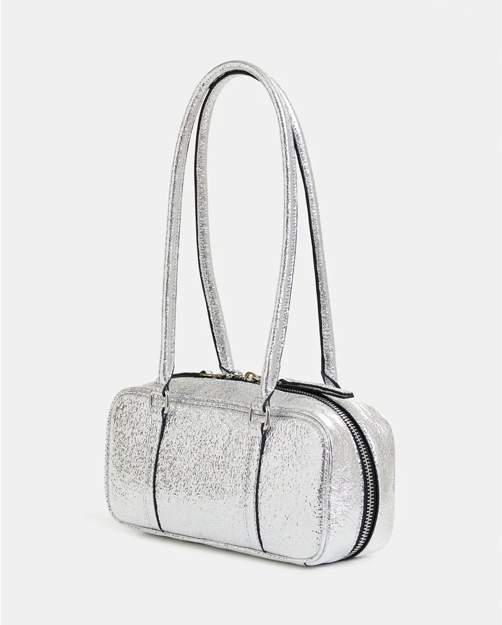 Metallic Shoulder Baguette Bag (Silver)