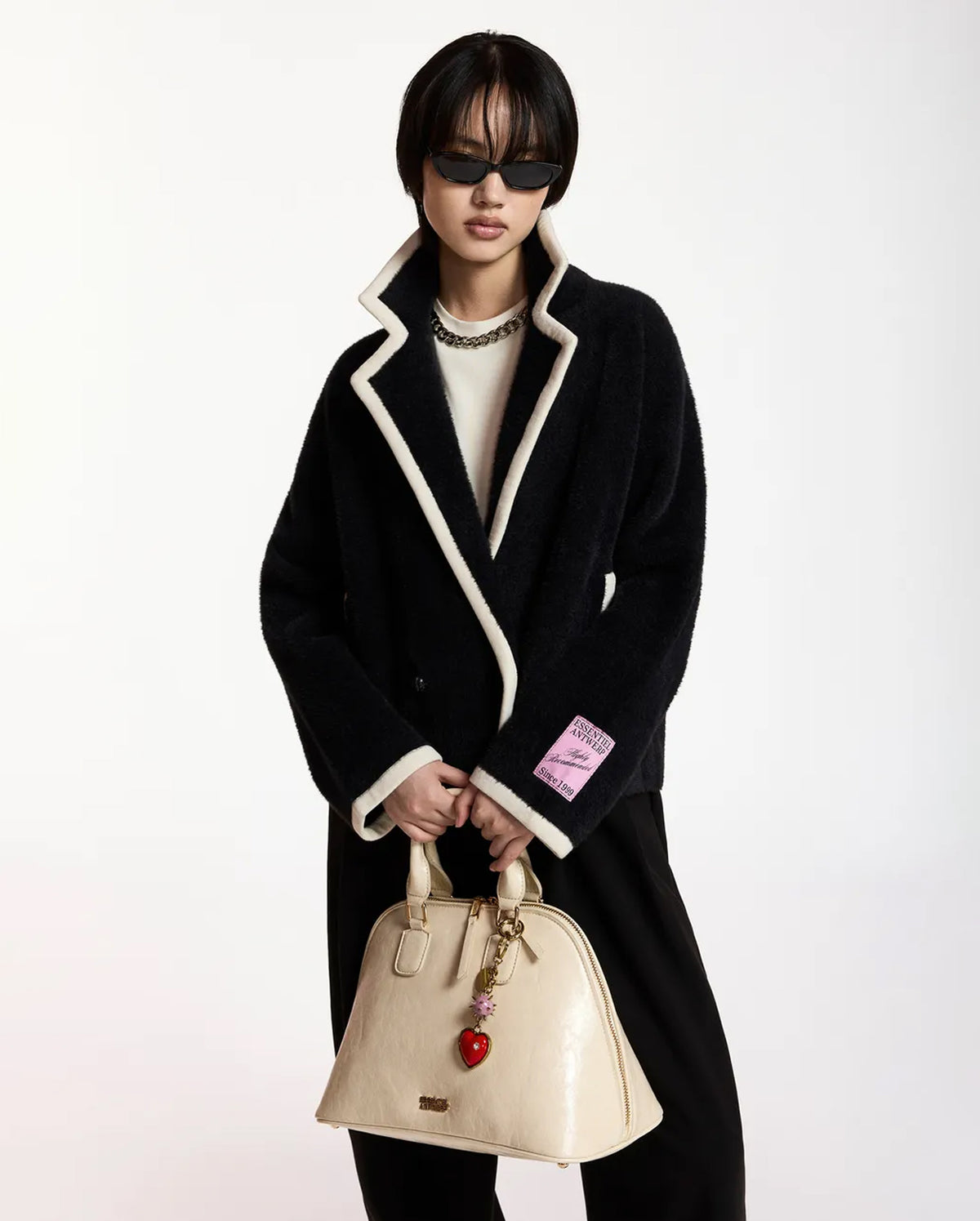 Cardigan with Contrast Trims (Black/White)
