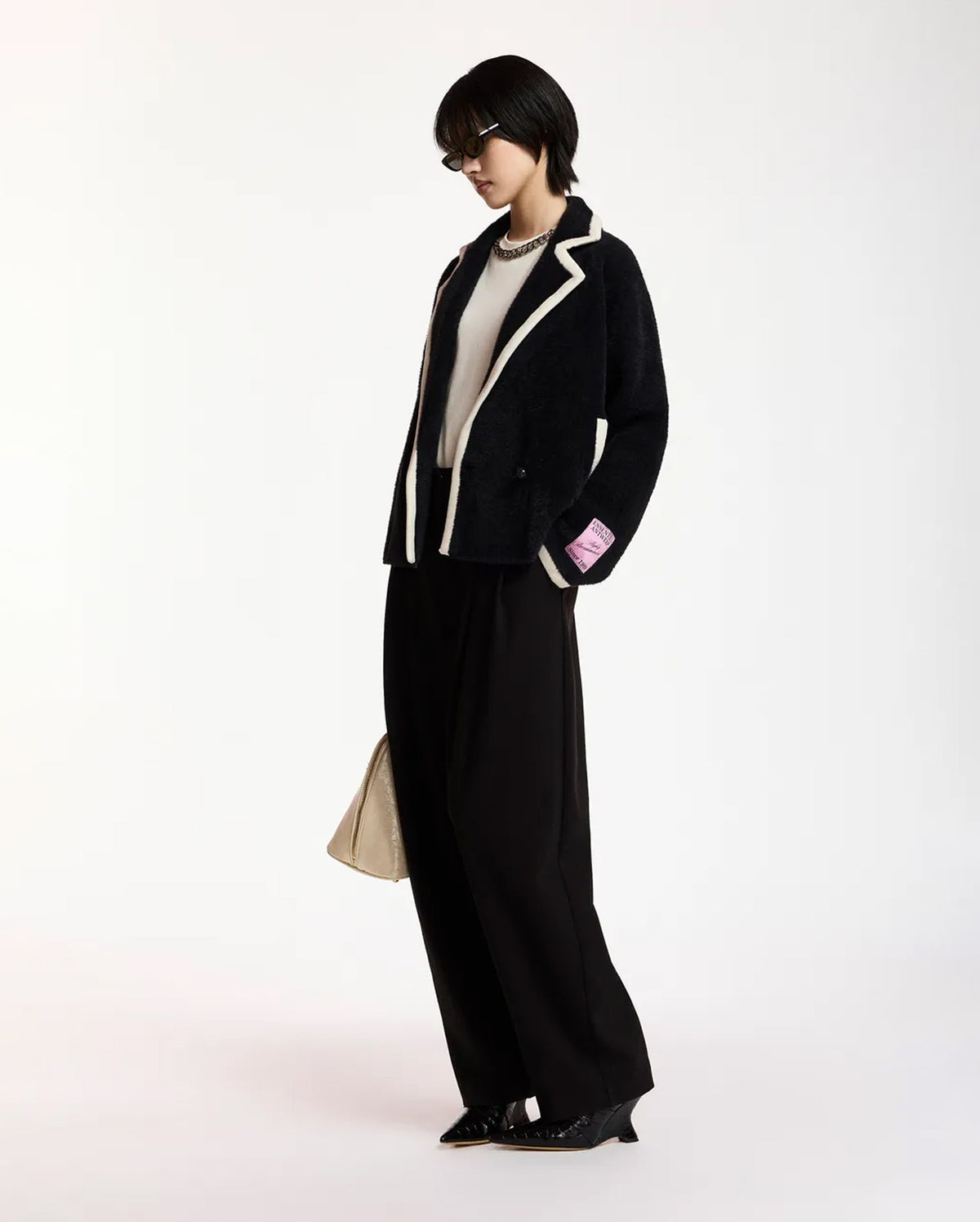 Cardigan with Contrast Trims (Black/White)