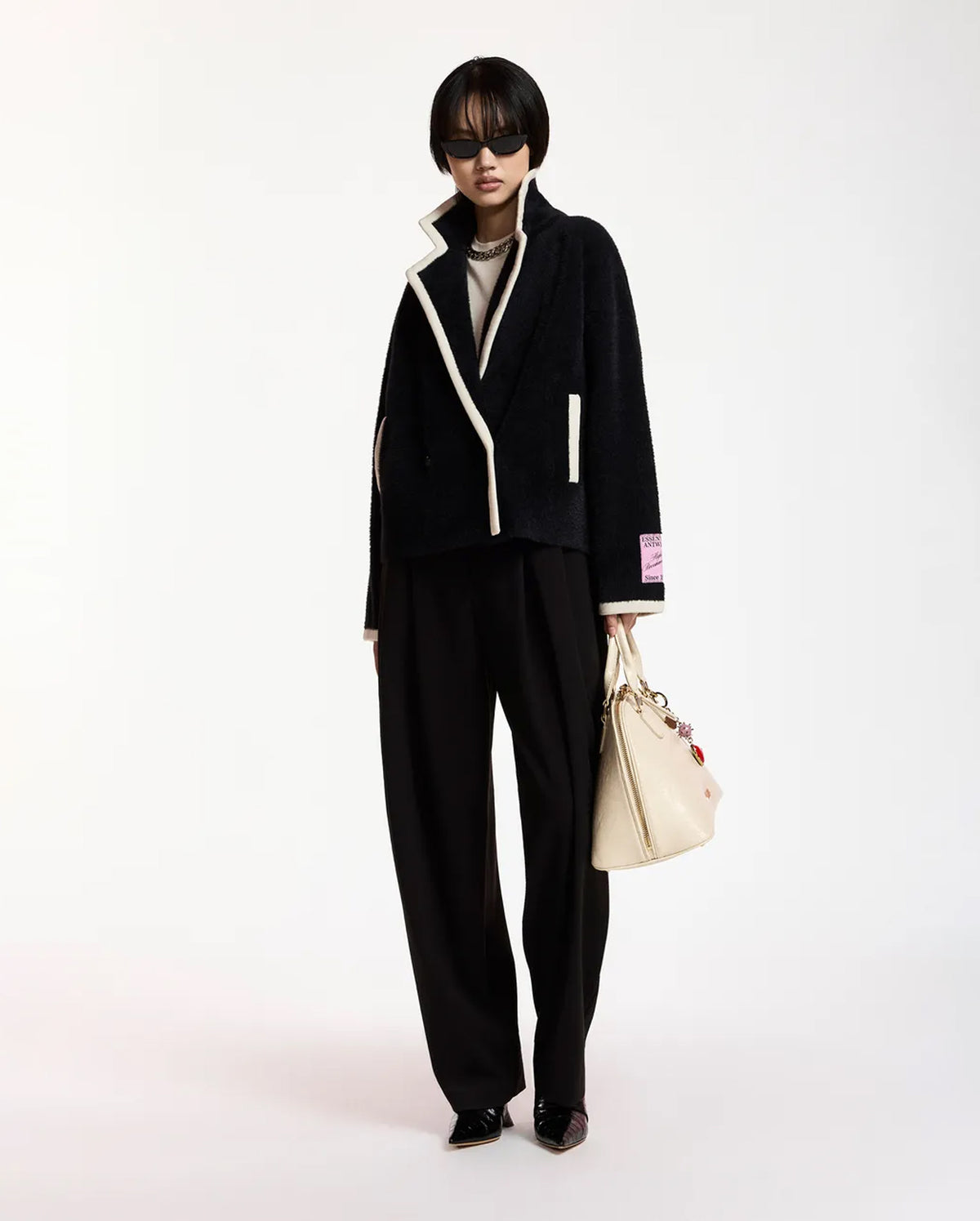 Cardigan with Contrast Trims (Black/White)