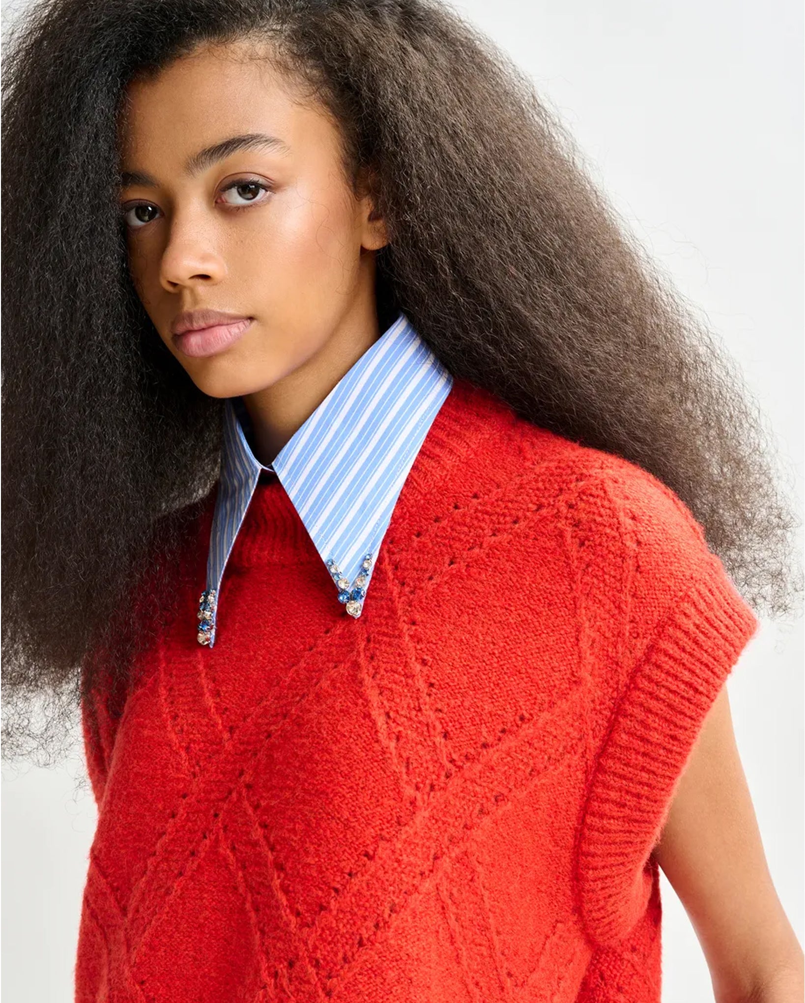 Cable-Knit Sleeveless Wool-Blend Sweater (Red)