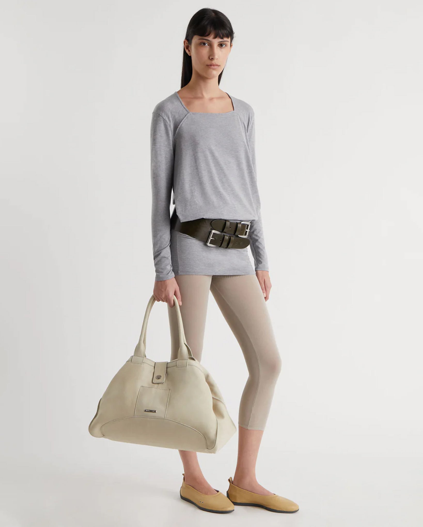 Penelope Wide Leather Belt (Khaki)