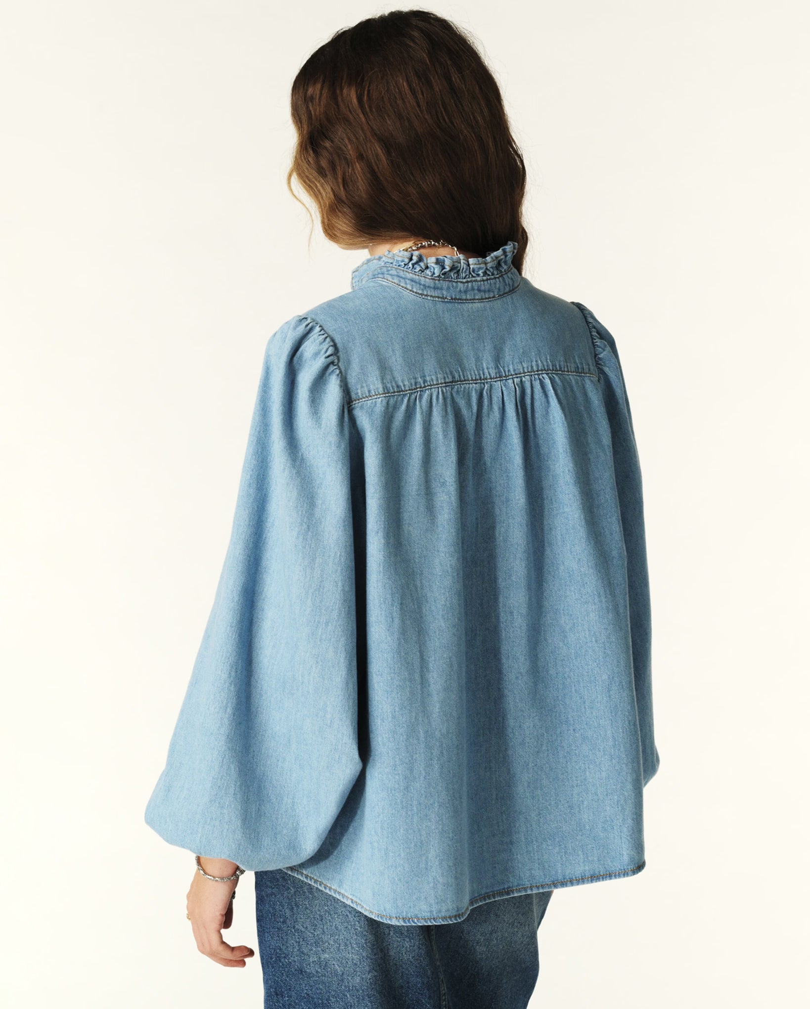 Louise Denim Blouse (Light Blue)