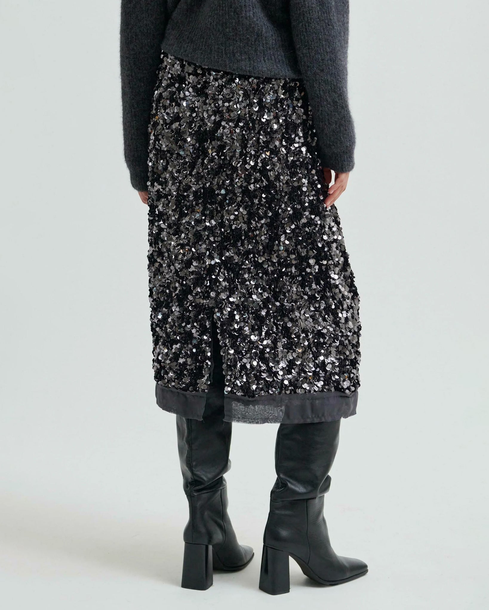 Shiny Sequin Skirt (Gun Grey Metal)
