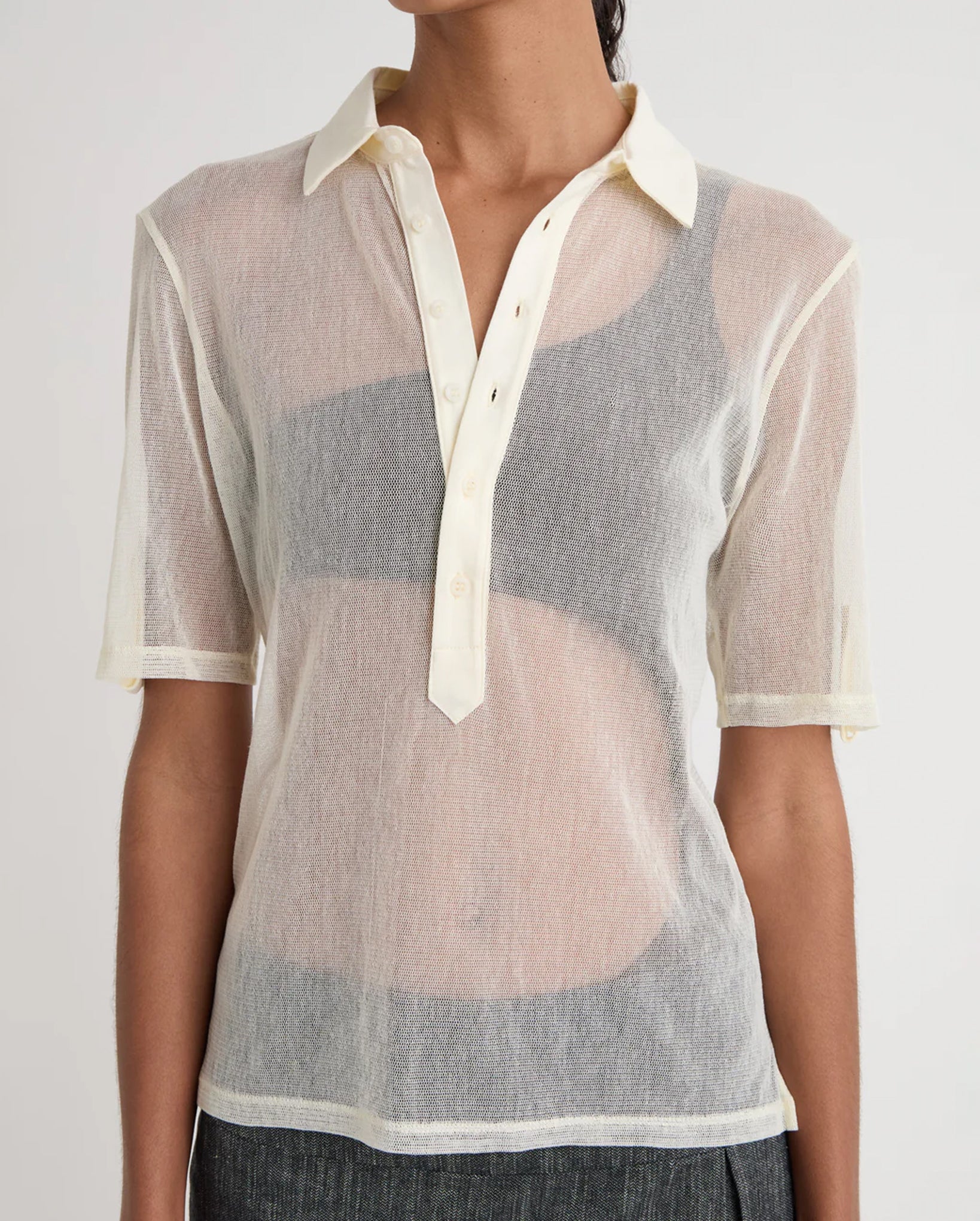Sile Tulle Polo Top (Off-White)