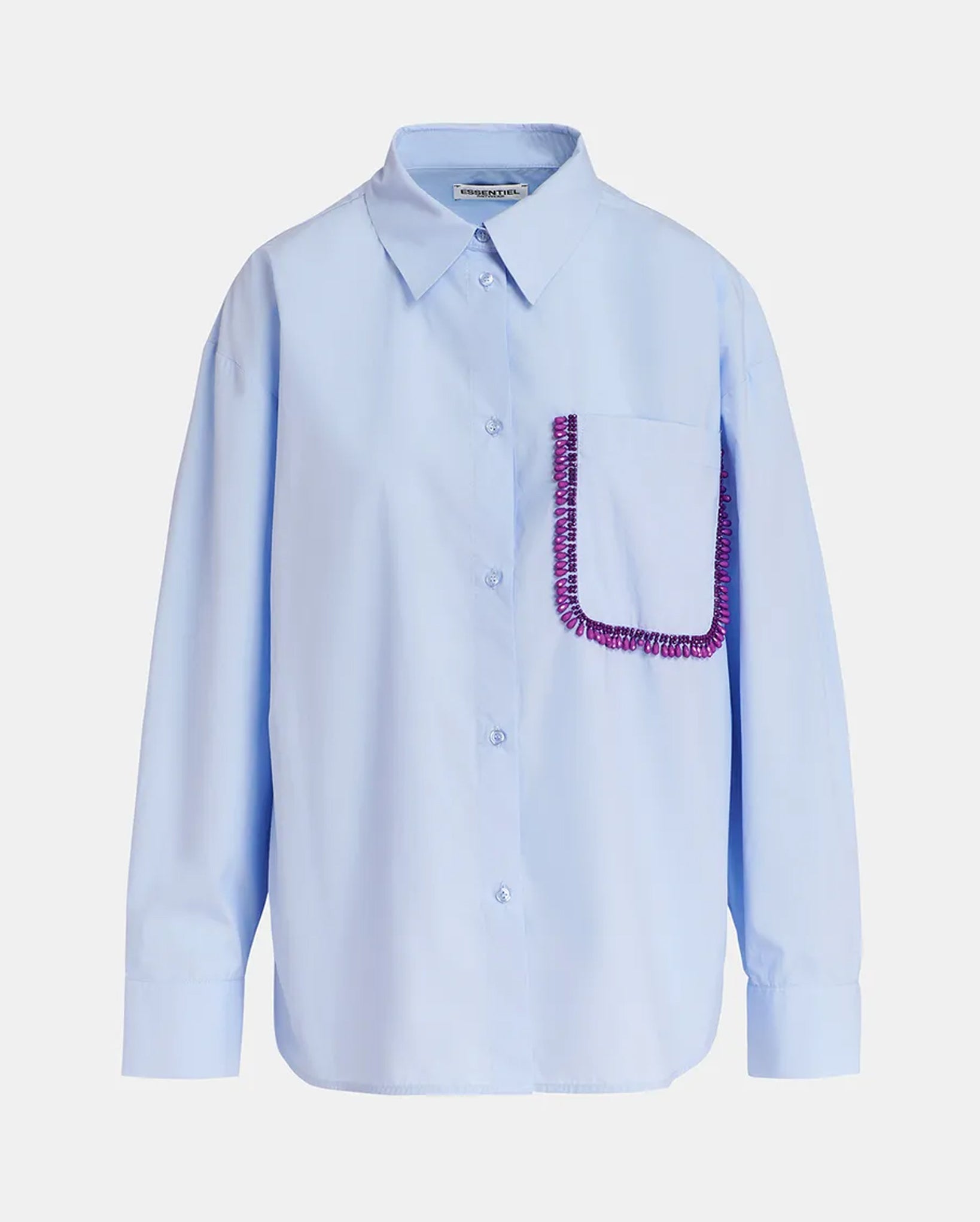 Cotton Shirt with Beaded Embroidery (Light Blue)