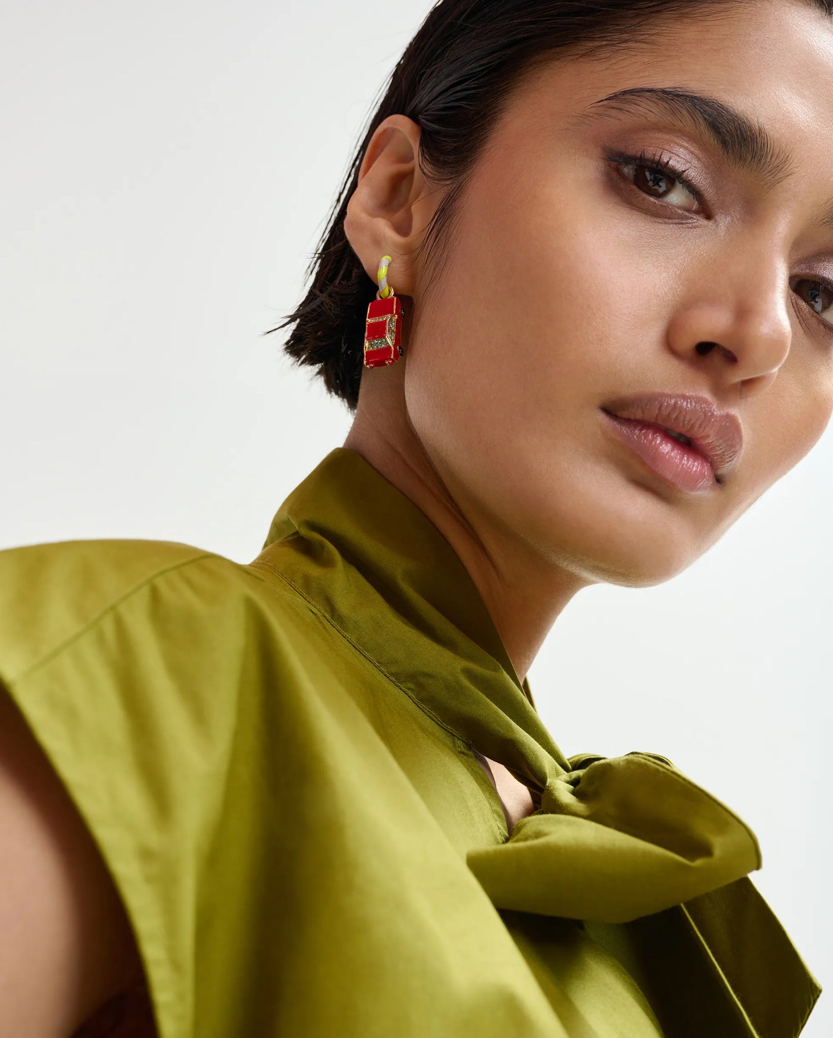 Hoop Earrings with Frog and Car Pendants (Grey/Yellow)