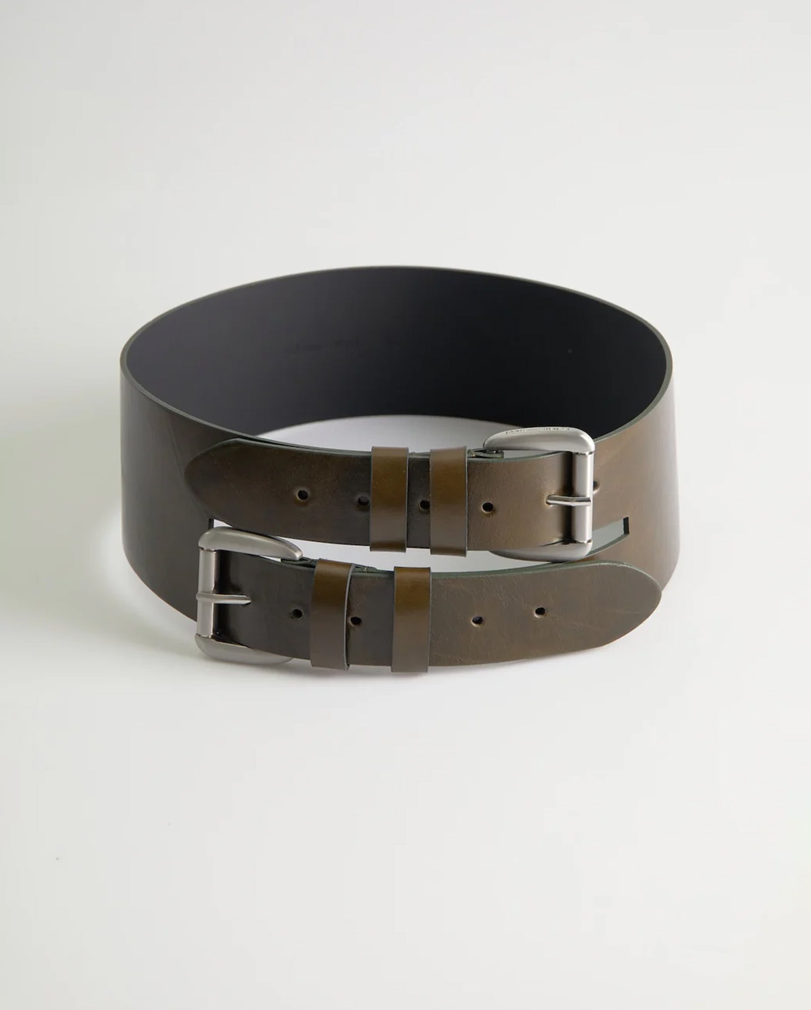 Penelope Wide Leather Belt (Khaki)