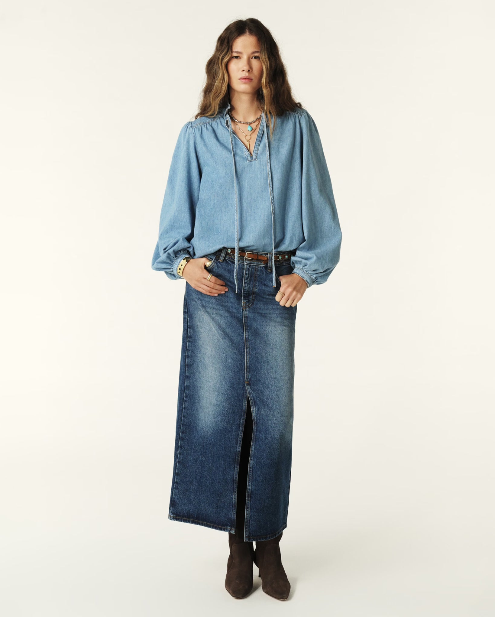 Louise Denim Blouse (Light Blue)