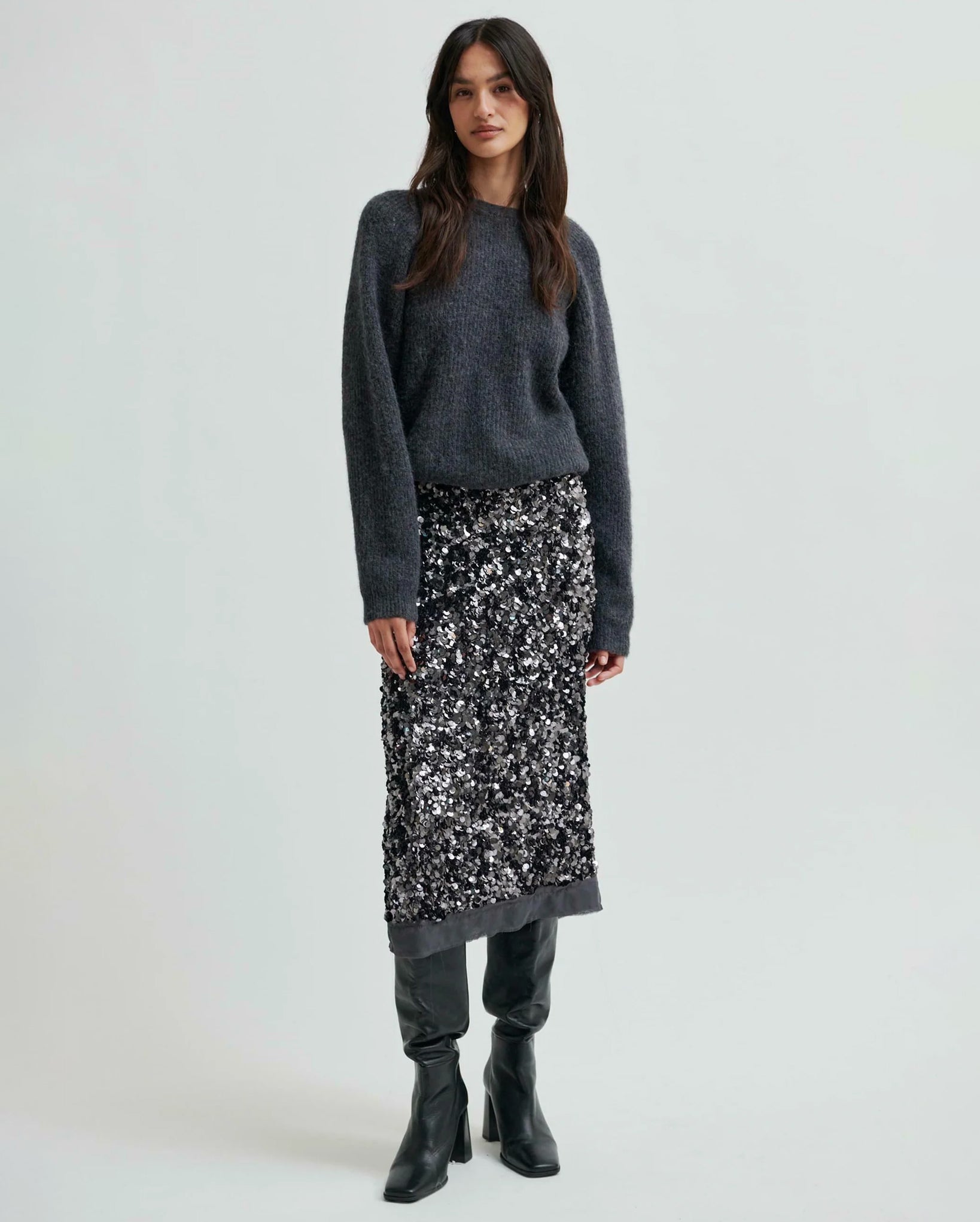 Shiny Sequin Skirt (Gun Grey Metal)