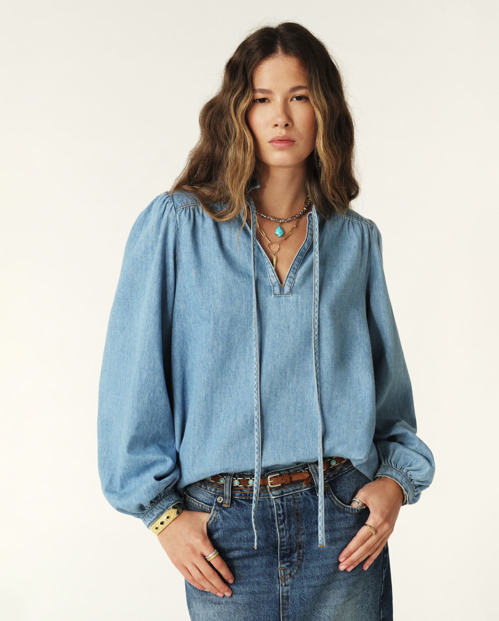 Louise Denim Blouse (Light Blue)