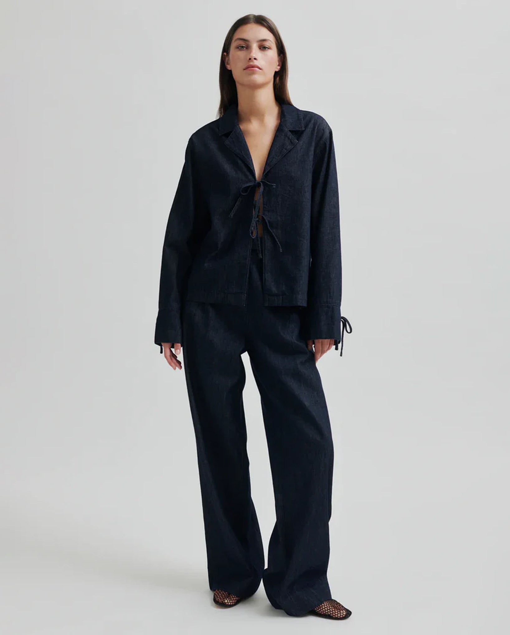 Alluet Tie Front Shirt (Dark Blue Denim)