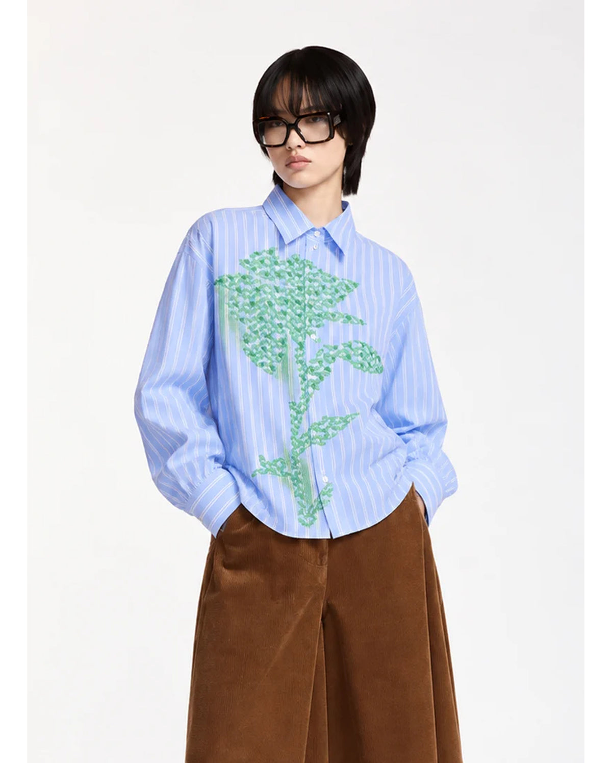 Embroidered Striped Shirt (Azure)