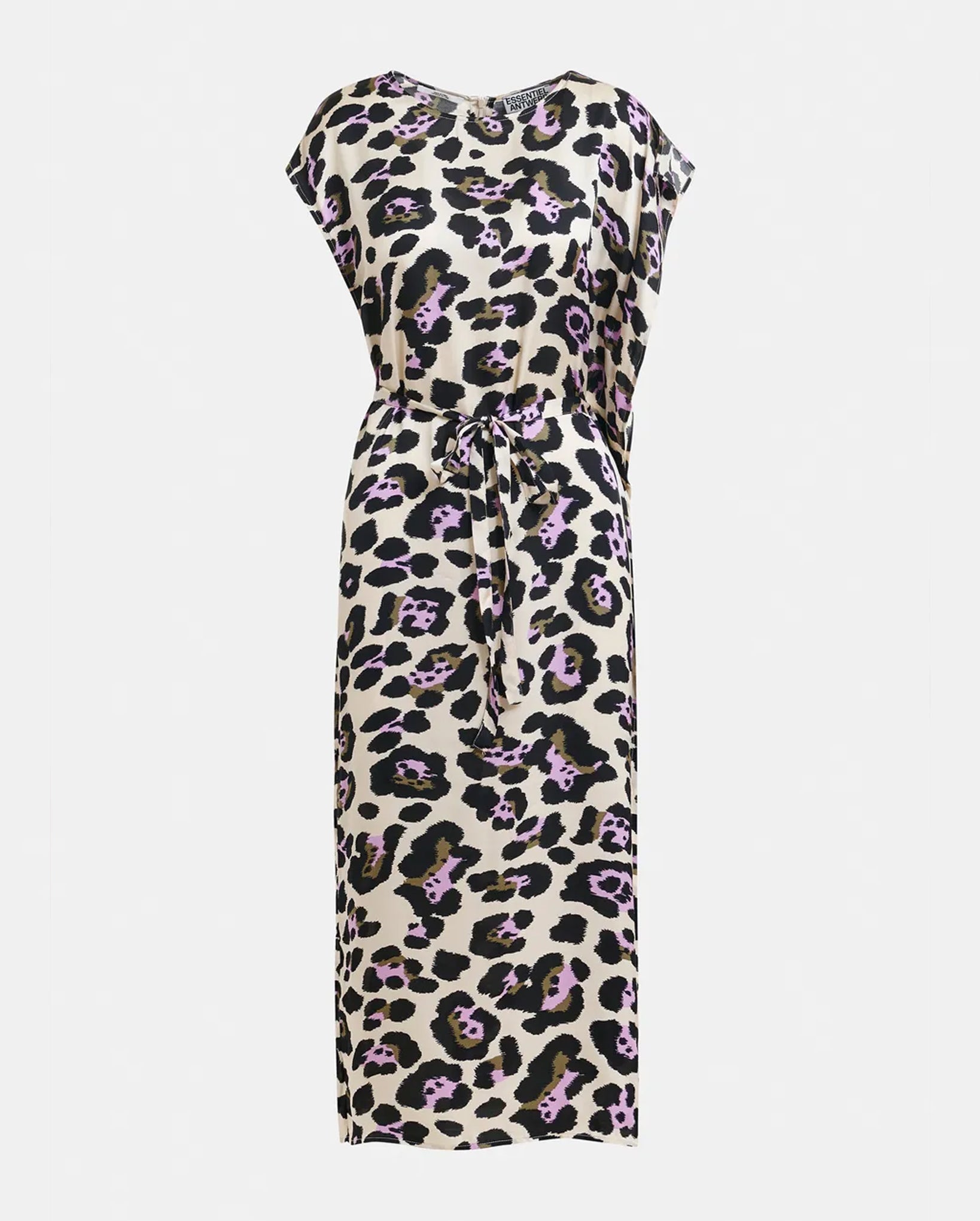 Leopard-Print Midi Dress (Black/Off-White/Purple)