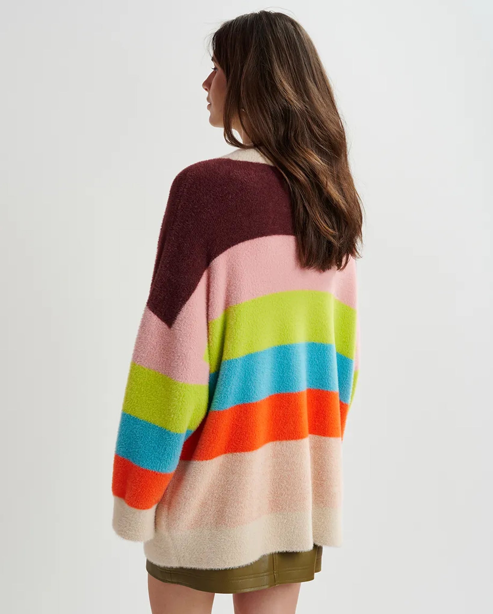 Striped Fuzzy Knitted Cardigan