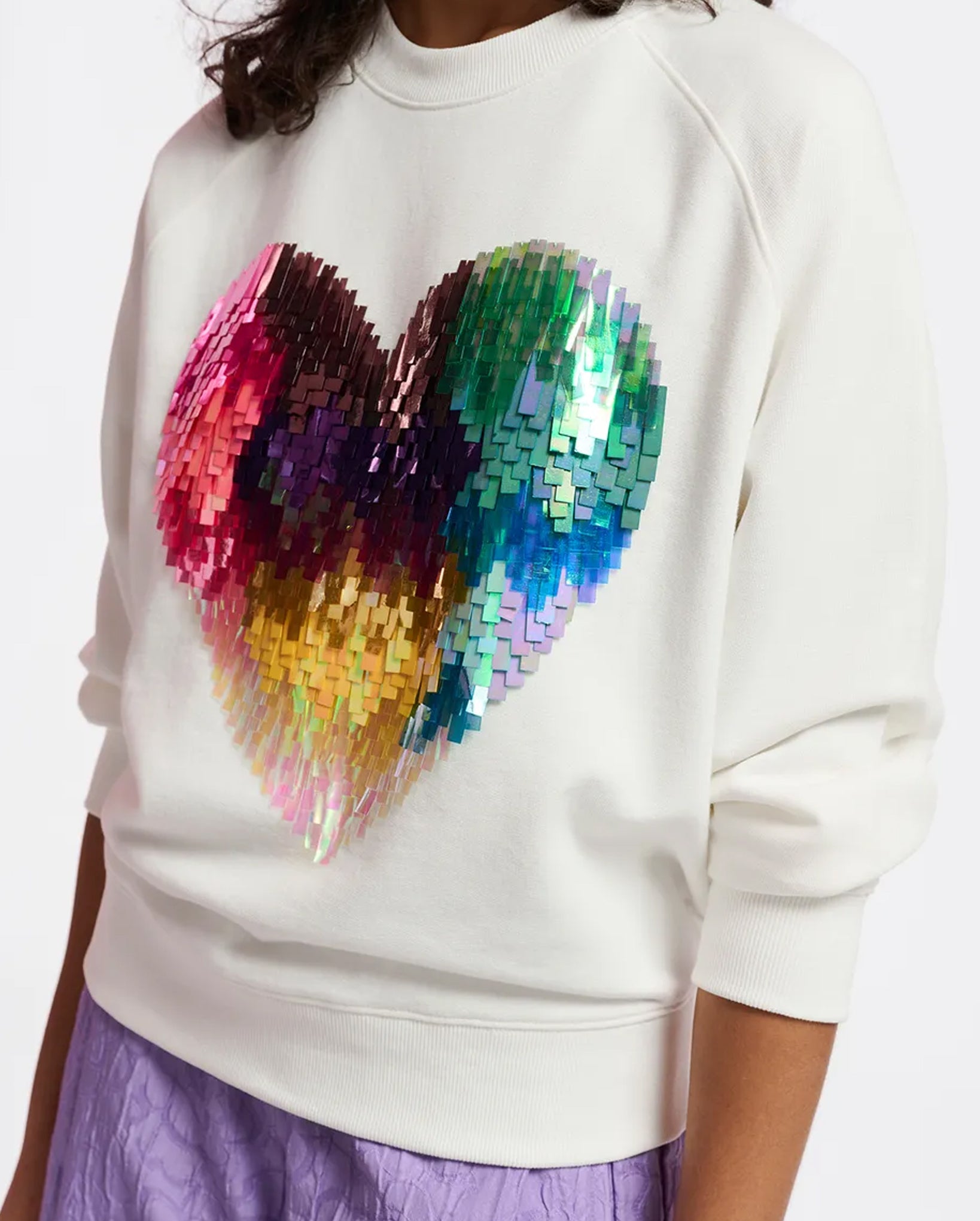 Gindi Sequin-Embroidered Heart Sweater