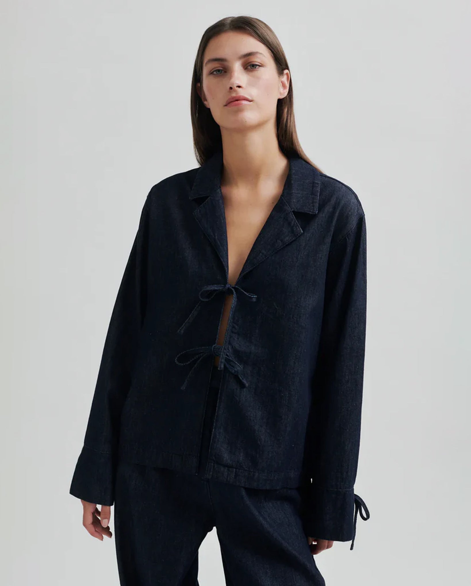 Alluet Tie Front Shirt (Dark Blue Denim)
