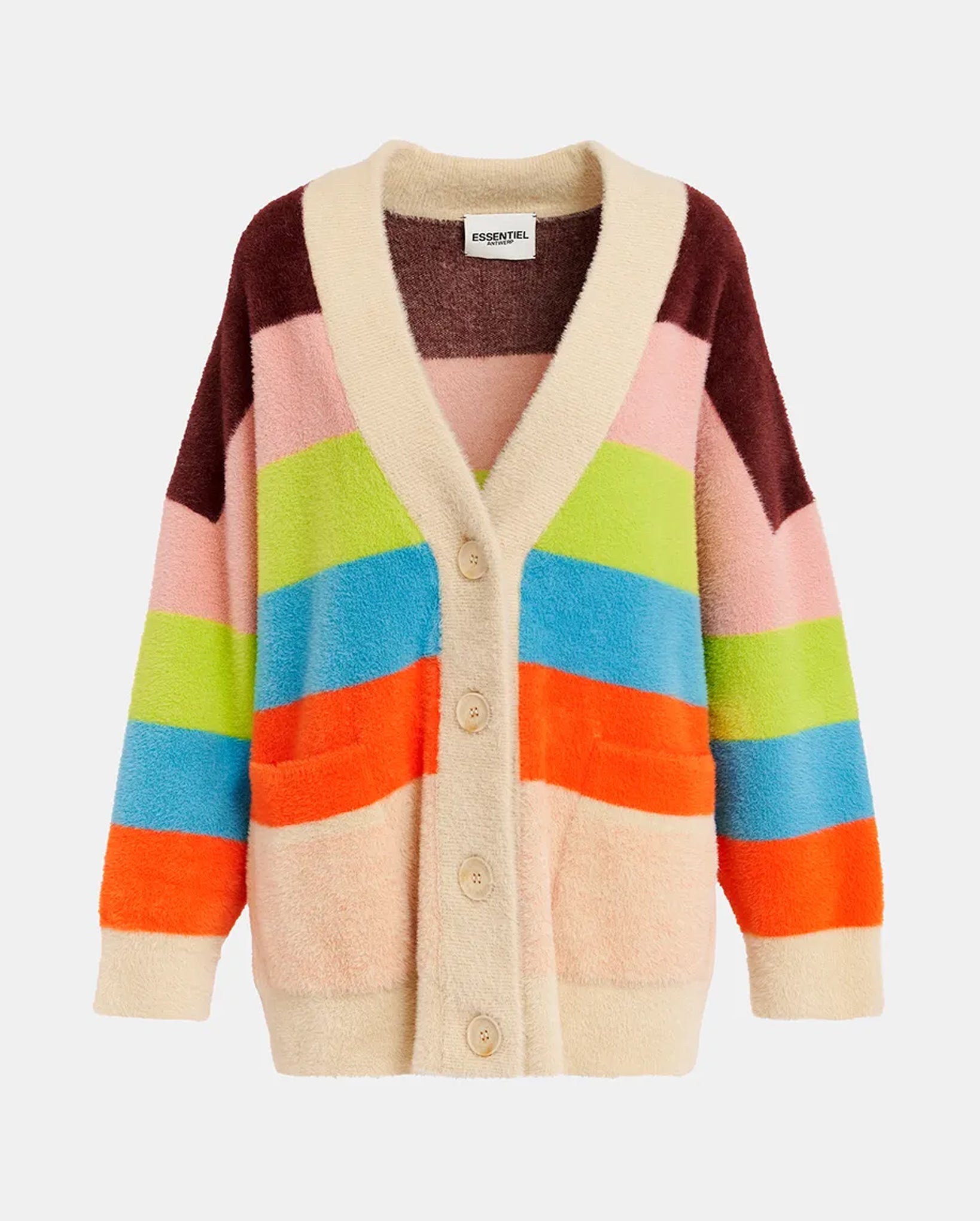 Striped Fuzzy Knitted Cardigan