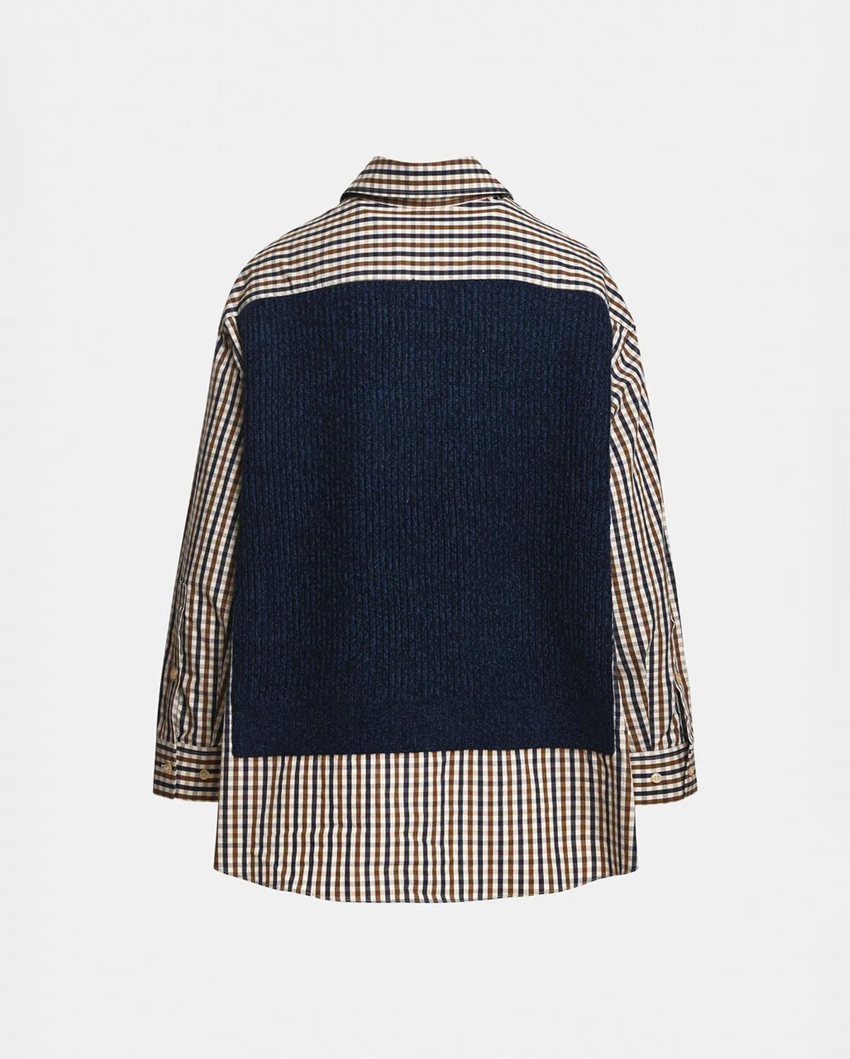 Layered Knit Vest Shirt (Blue/Brown/White)