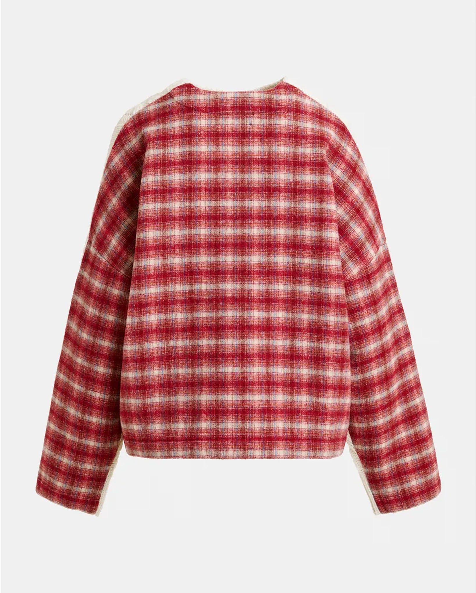 Cable-Knit Wool-Blend Sweater with Checked Back Panel (Beige/Off-White/Red)