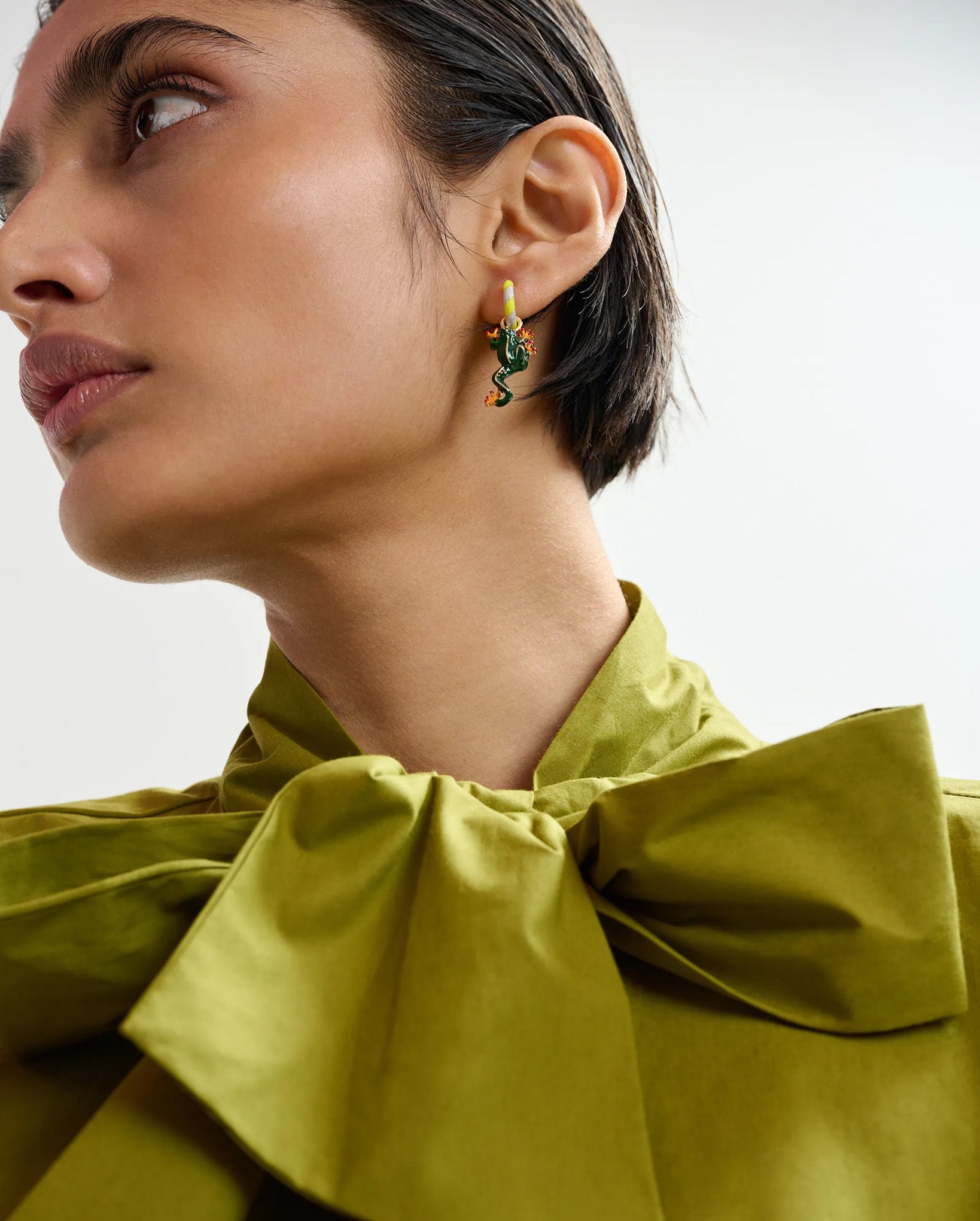Hoop Earrings with Frog and Car Pendants (Grey/Yellow)