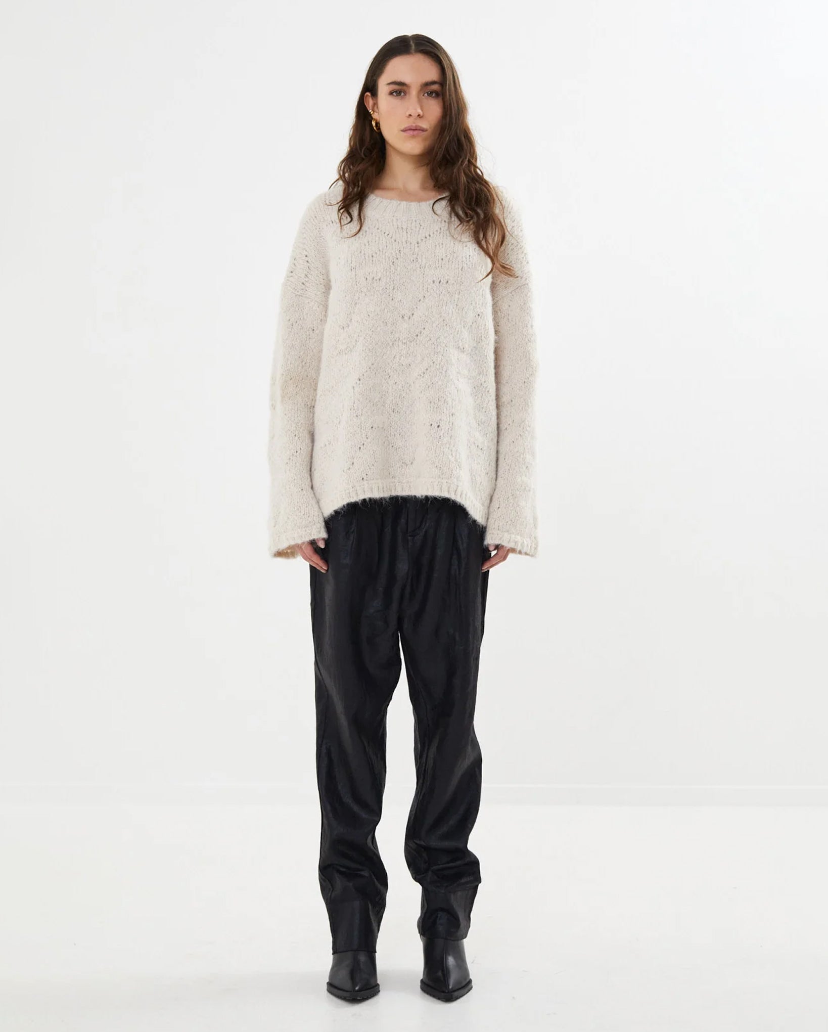 Elsie Dual Knit Oversize Sweater (Beige)