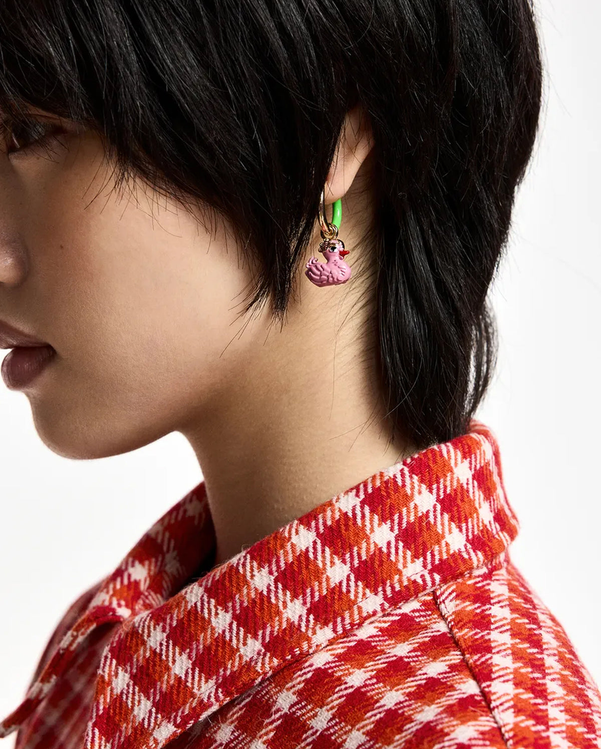 Hoop Earrings with Duck and Egg (Gold/Green)